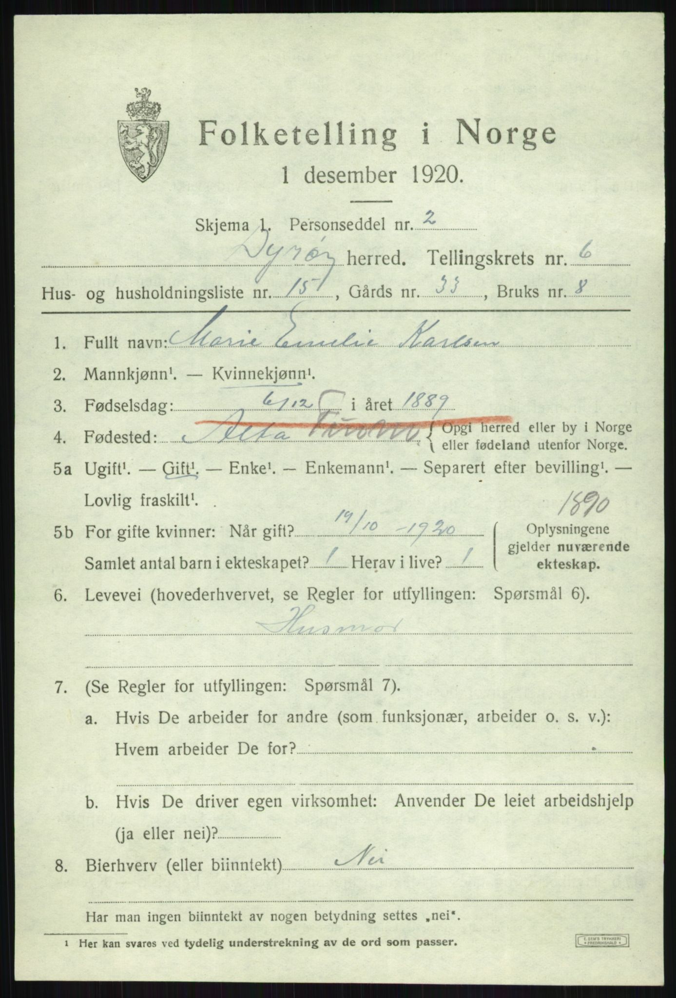 SATØ, 1920 census for Dyrøy, 1920, p. 3307