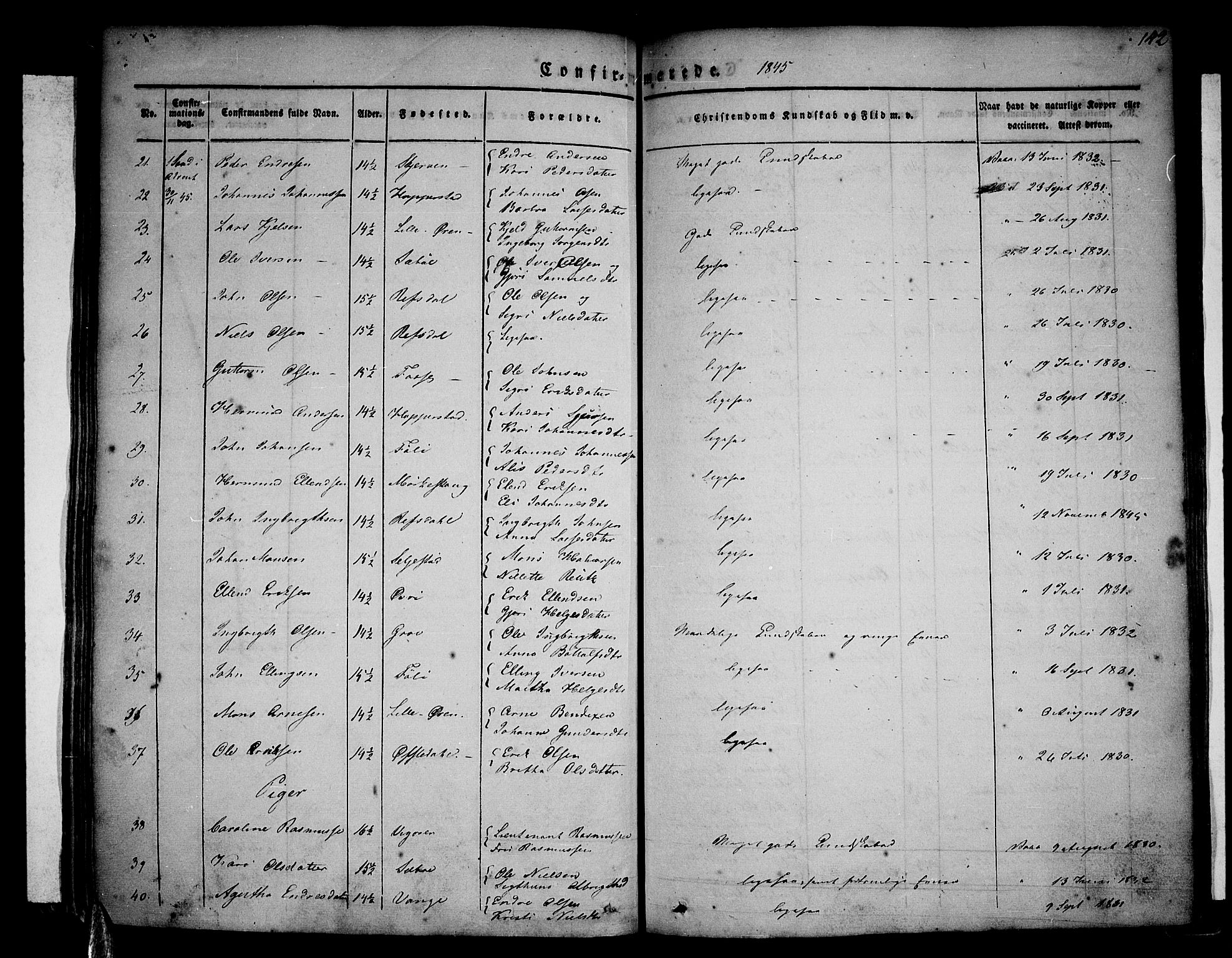 Vik sokneprestembete, SAB/A-81501: Parish register (official) no. A 7, 1831-1845, p. 142