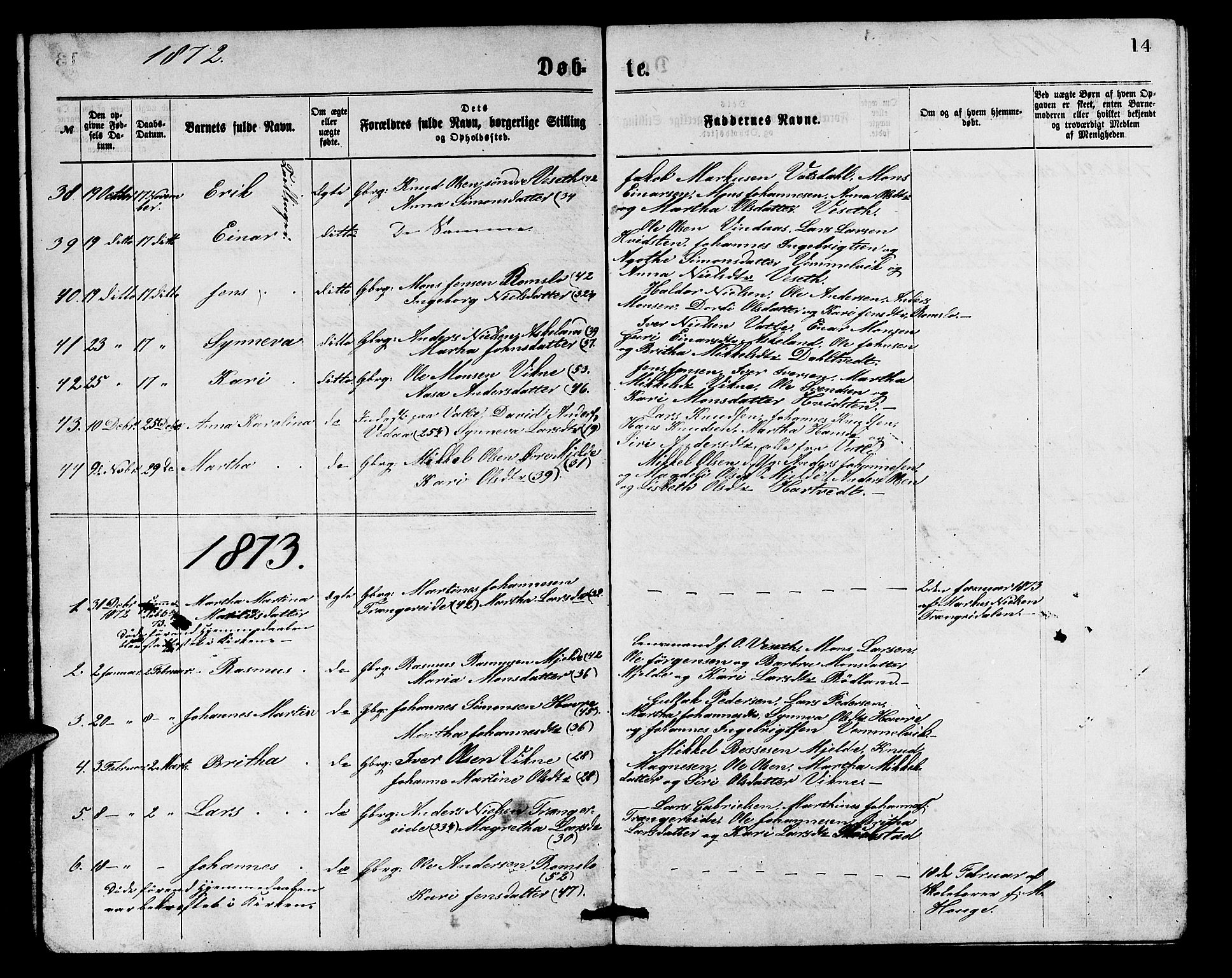Haus sokneprestembete, SAB/A-75601/H/Hab: Parish register (copy) no. B 1, 1869-1878, p. 14