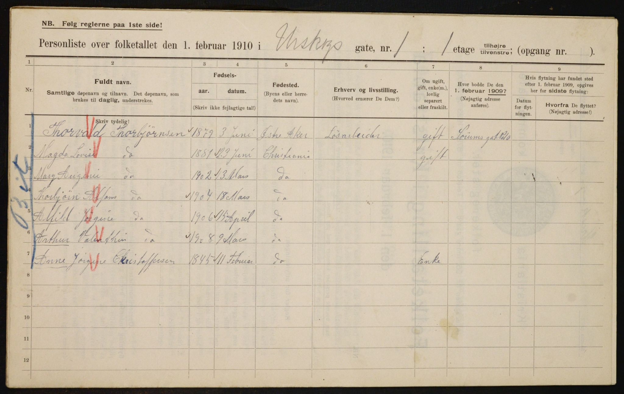 OBA, Municipal Census 1910 for Kristiania, 1910, p. 2441