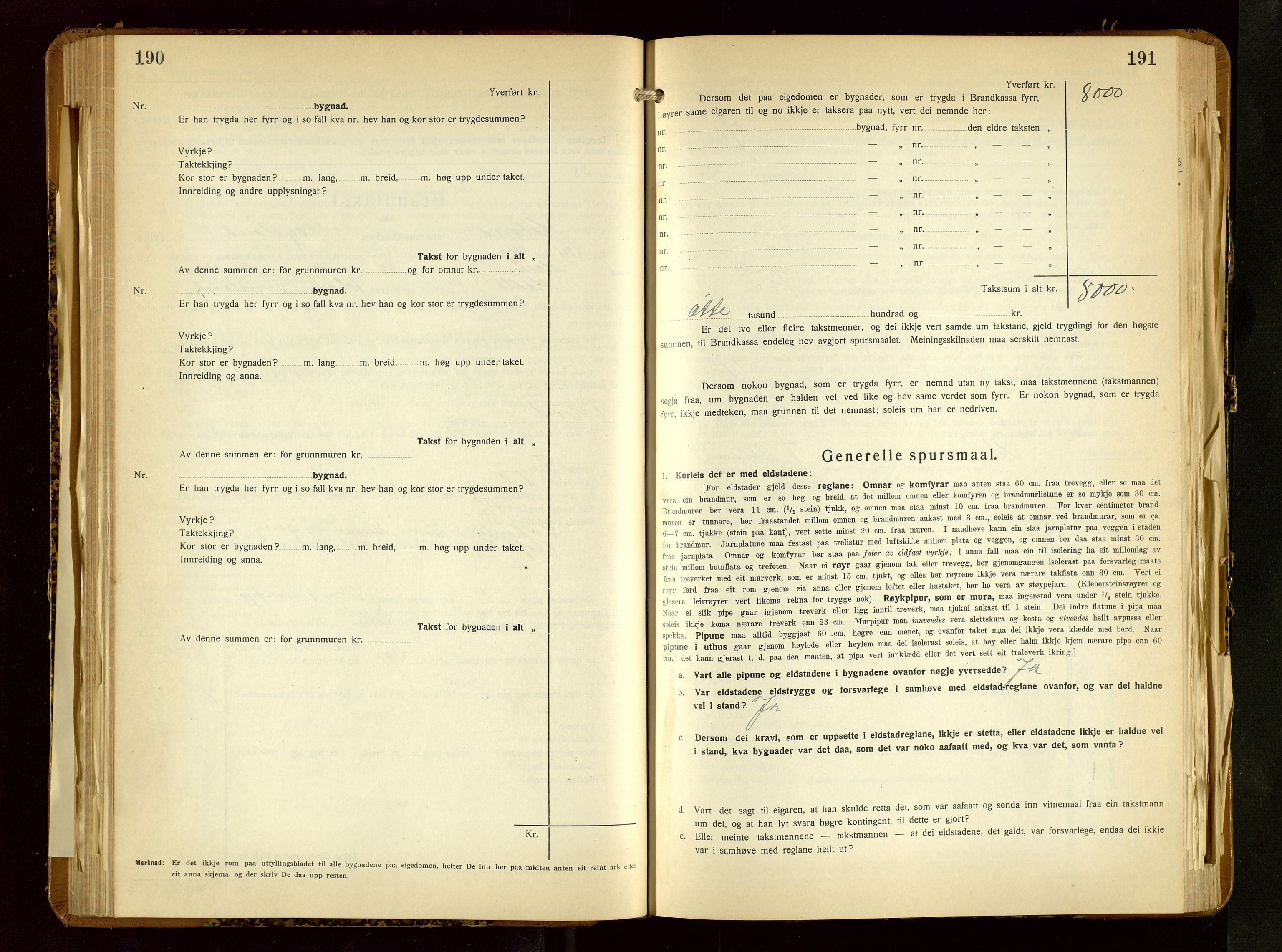Håland lensmannskontor, SAST/A-100100/Gob/L0010: Branntakstprotokoll - skjematakst. Register i boken., 1933-1936, p. 190-191