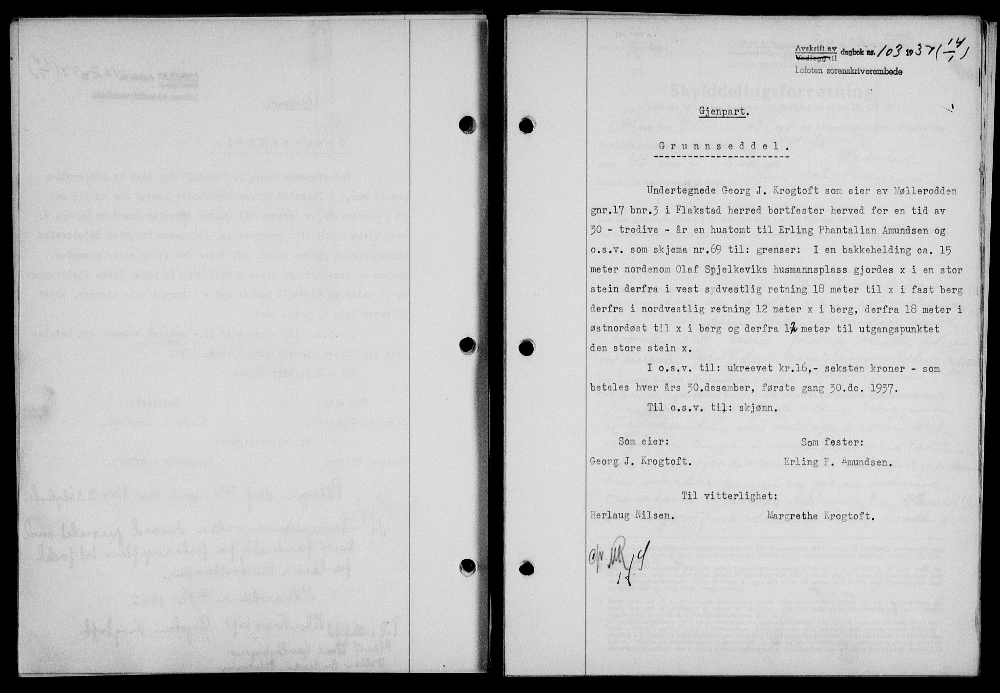 Lofoten sorenskriveri, SAT/A-0017/1/2/2C/L0001a: Mortgage book no. 1a, 1936-1937, Diary no: : 103/1937