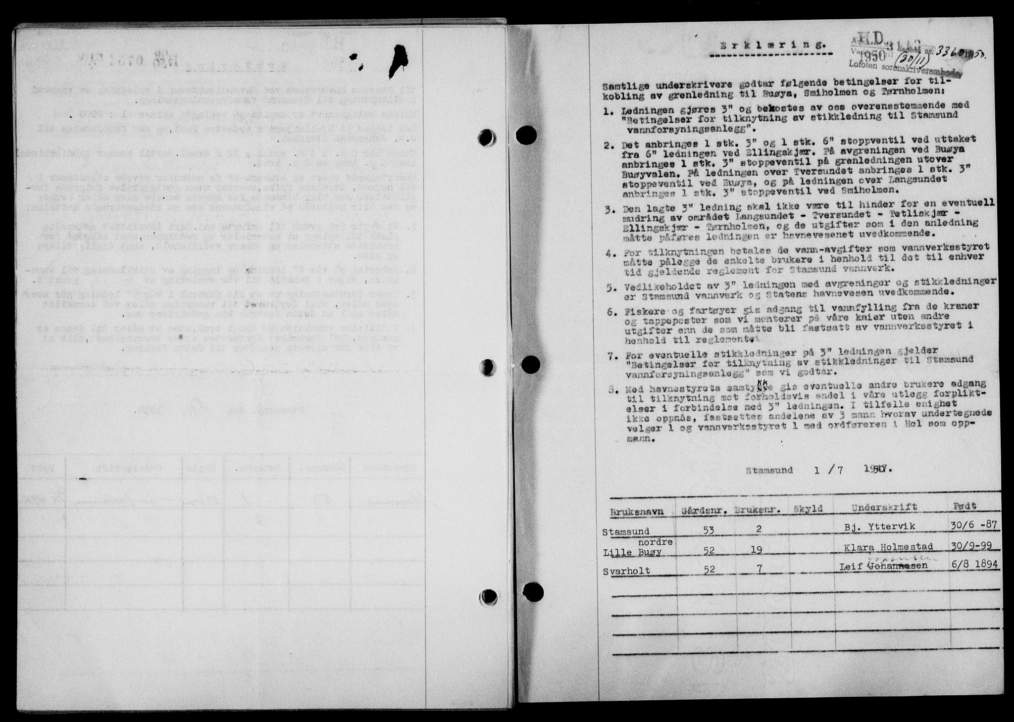 Lofoten sorenskriveri, SAT/A-0017/1/2/2C/L0025a: Mortgage book no. 25a, 1950-1951, Diary no: : 3360/1950
