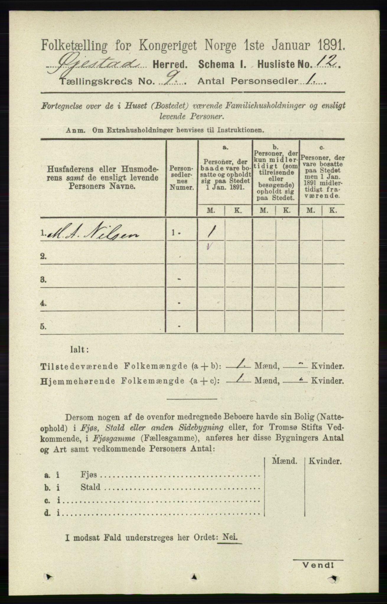 RA, 1891 census for 0920 Øyestad, 1891, p. 3483