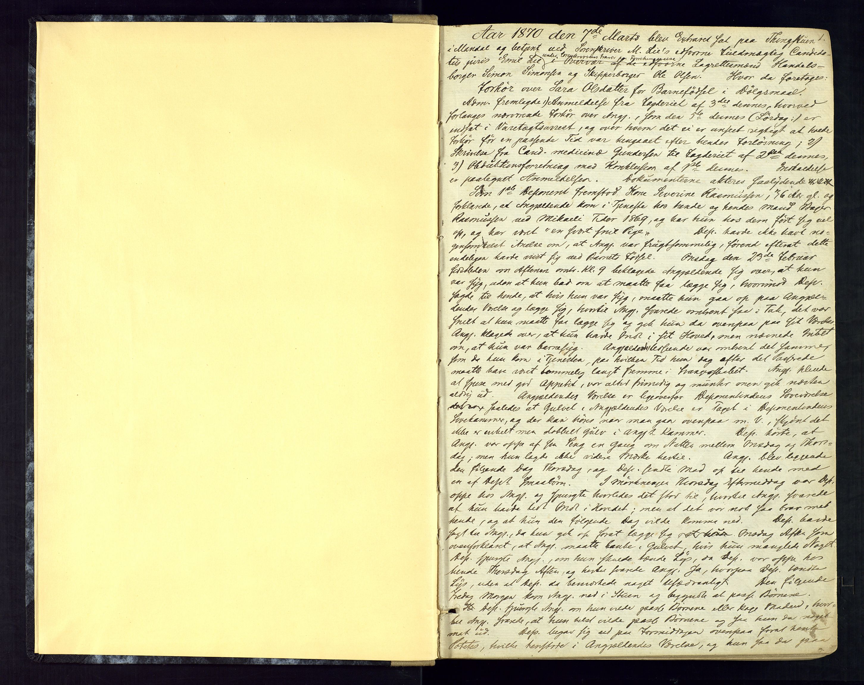 Mandal sorenskriveri, SAK/1221-0005/001/F/Fb/L0023: Ekstrarettsprotokoll nr 21, 1870-1879, p. 1