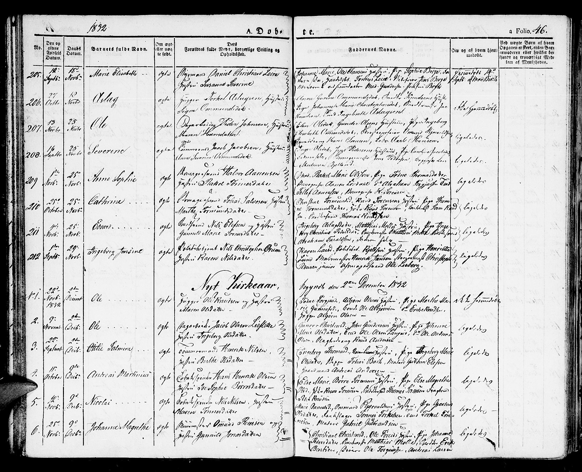 Kristiansand domprosti, SAK/1112-0006/F/Fb/L0007: Parish register (copy) no. B 7, 1829-1837, p. 46