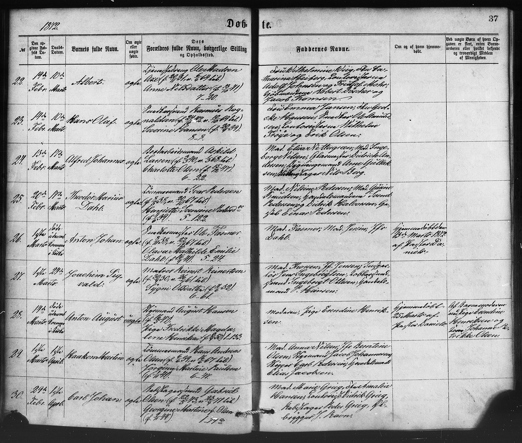 Nykirken Sokneprestembete, AV/SAB-A-77101/H/Haa/L0016: Parish register (official) no. B 3, 1870-1884, p. 37