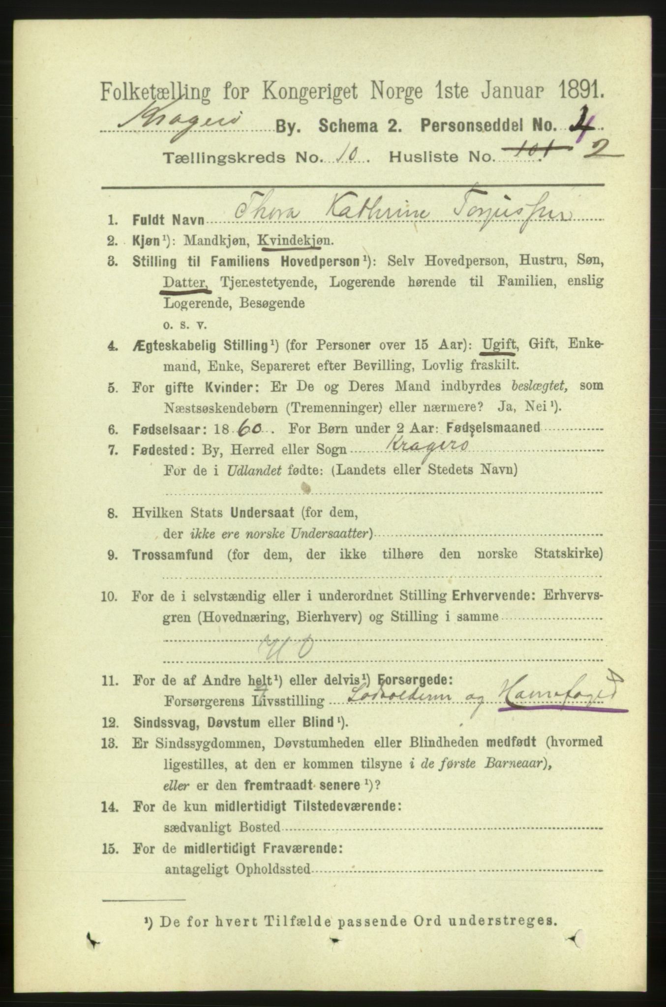 RA, 1891 census for 0801 Kragerø, 1891, p. 3767