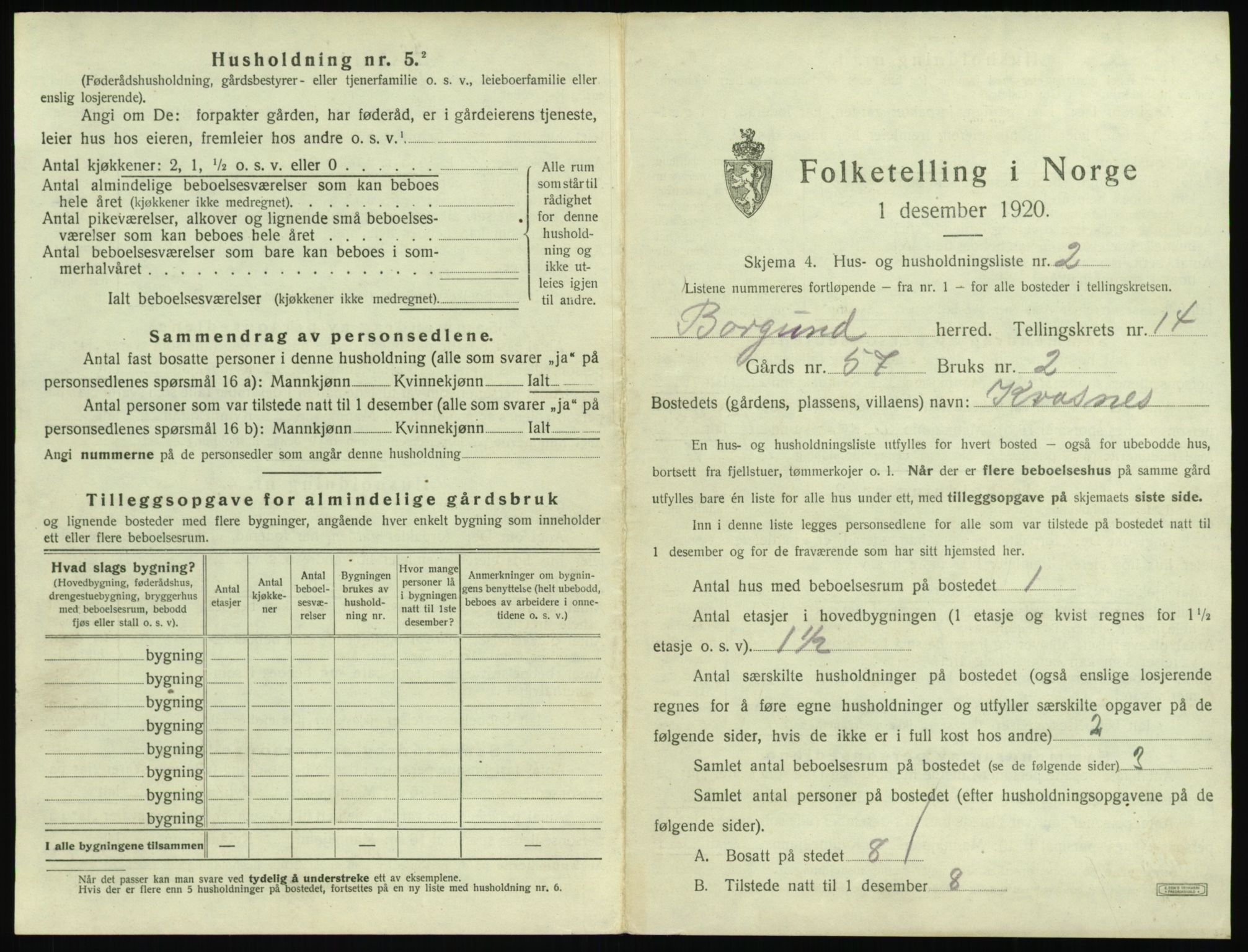 SAT, 1920 census for Borgund, 1920, p. 1296