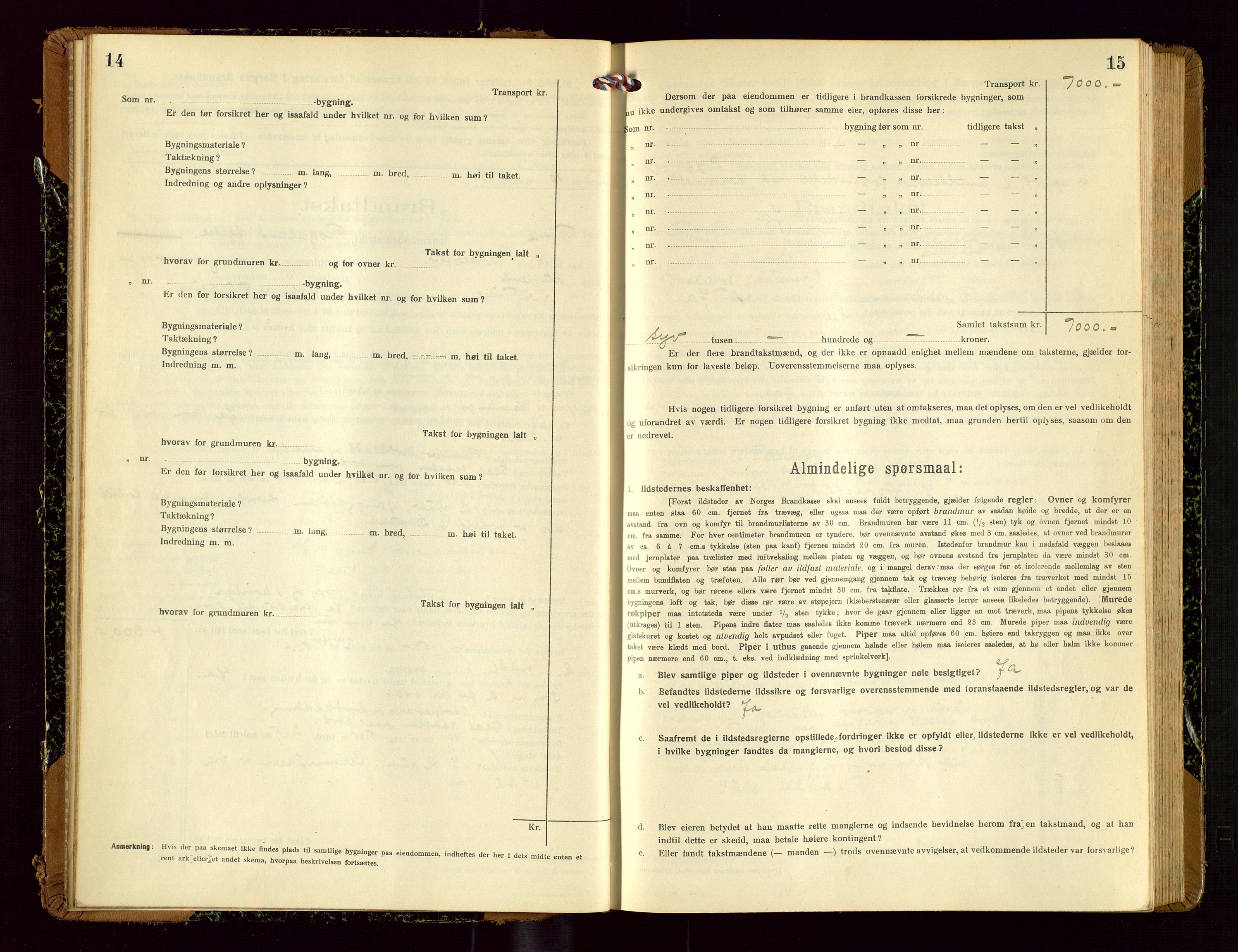 Time lensmannskontor, SAST/A-100420/Gob/L0002: Branntakstprotokoll, 1919-1952, p. 14-15