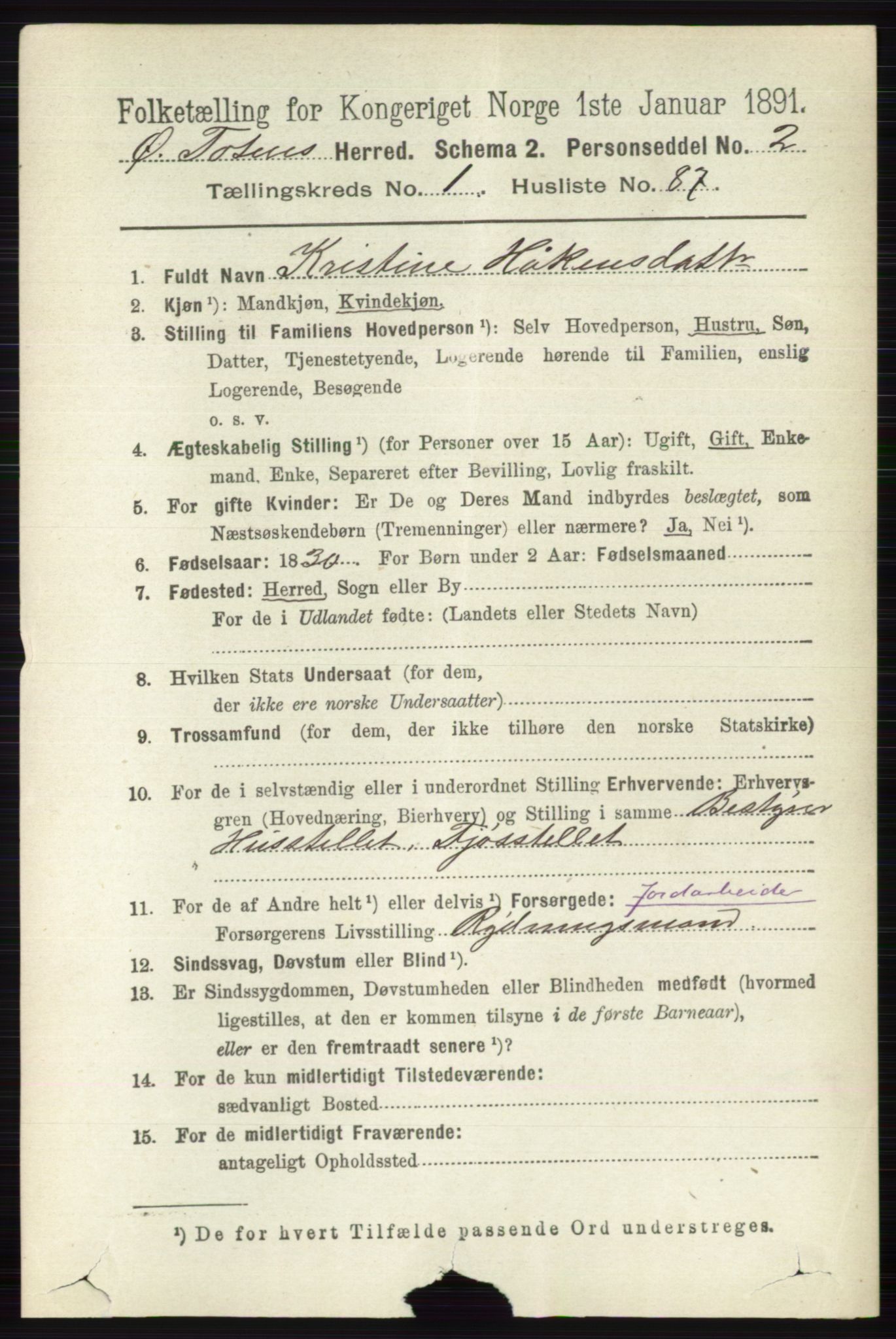 RA, 1891 census for 0528 Østre Toten, 1891, p. 674