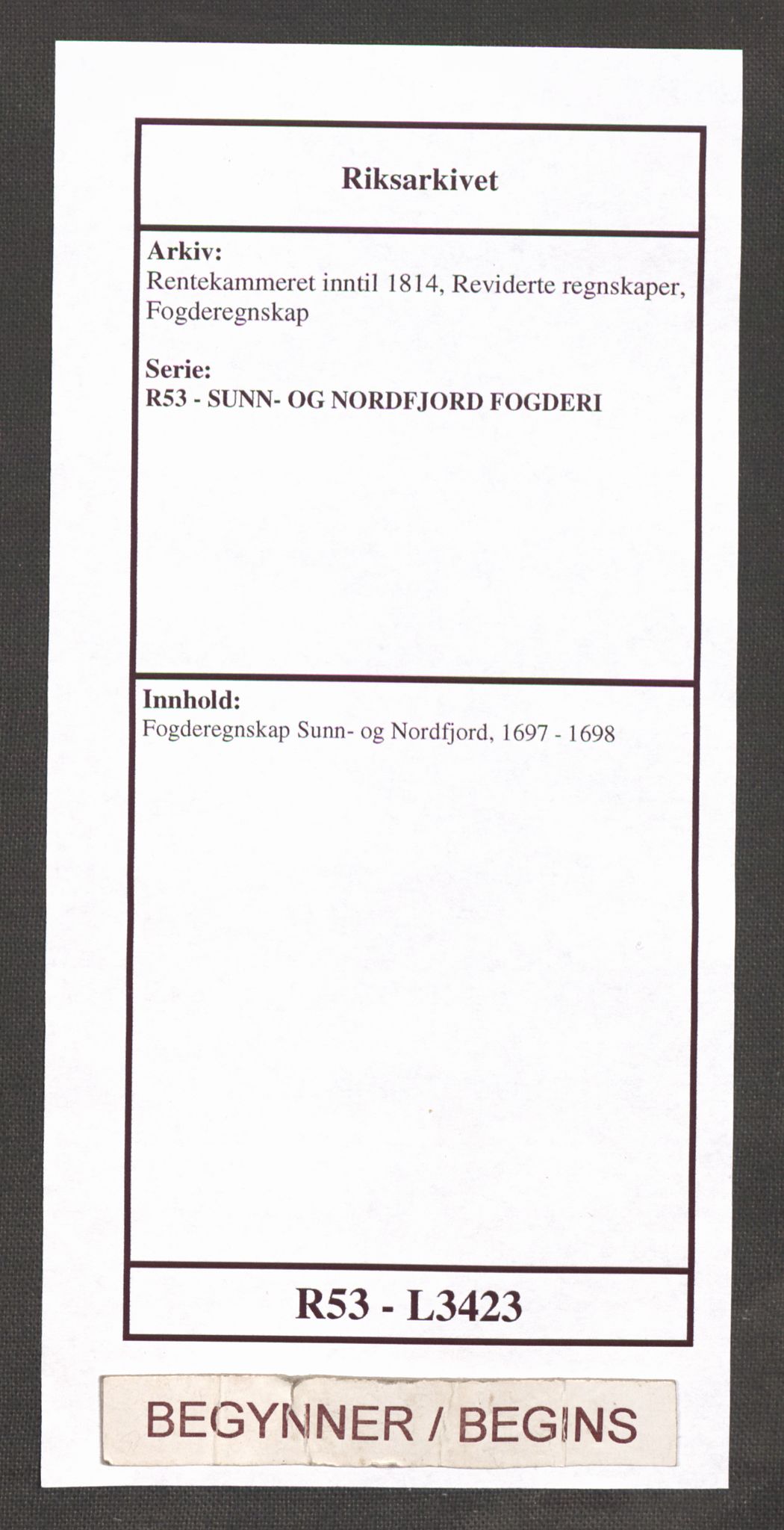 Rentekammeret inntil 1814, Reviderte regnskaper, Fogderegnskap, RA/EA-4092/R53/L3423: Fogderegnskap Sunn- og Nordfjord, 1697-1698, p. 1