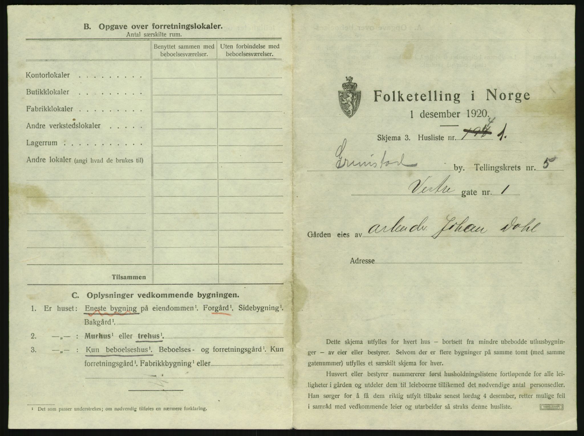 SAK, 1920 census for Grimstad, 1920, p. 777