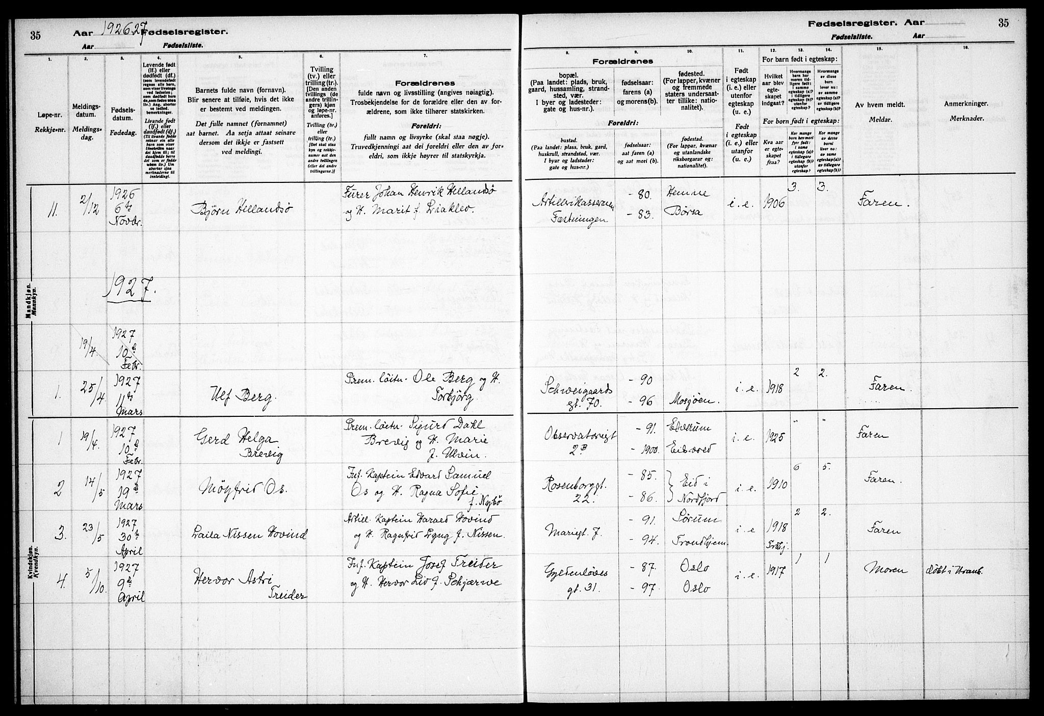 Garnisonsmenigheten Kirkebøker, AV/SAO-A-10846/J/Ja/L0001: Birth register no. 1, 1916-1938, p. 35