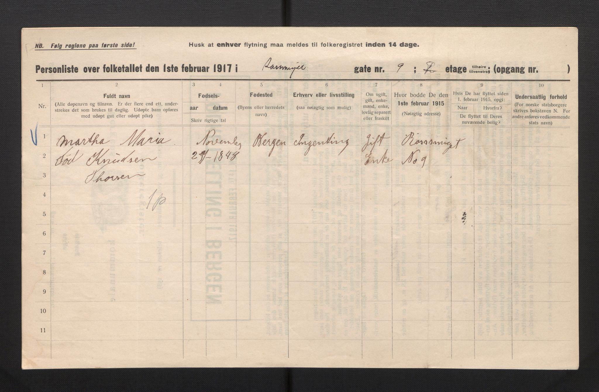 SAB, Municipal Census 1917 for Bergen, 1917, p. 31793