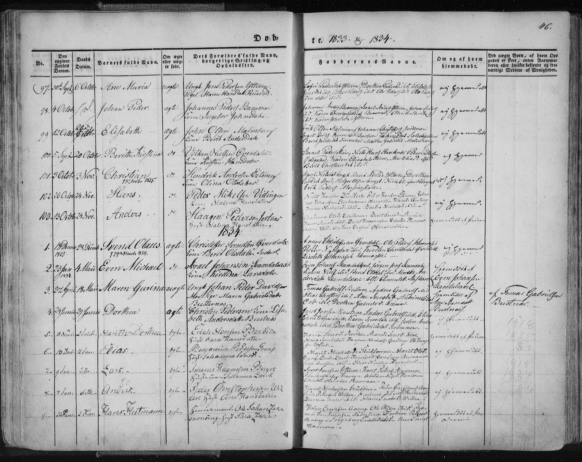 Ministerialprotokoller, klokkerbøker og fødselsregistre - Nordland, SAT/A-1459/827/L0390: Parish register (official) no. 827A02, 1826-1841, p. 46