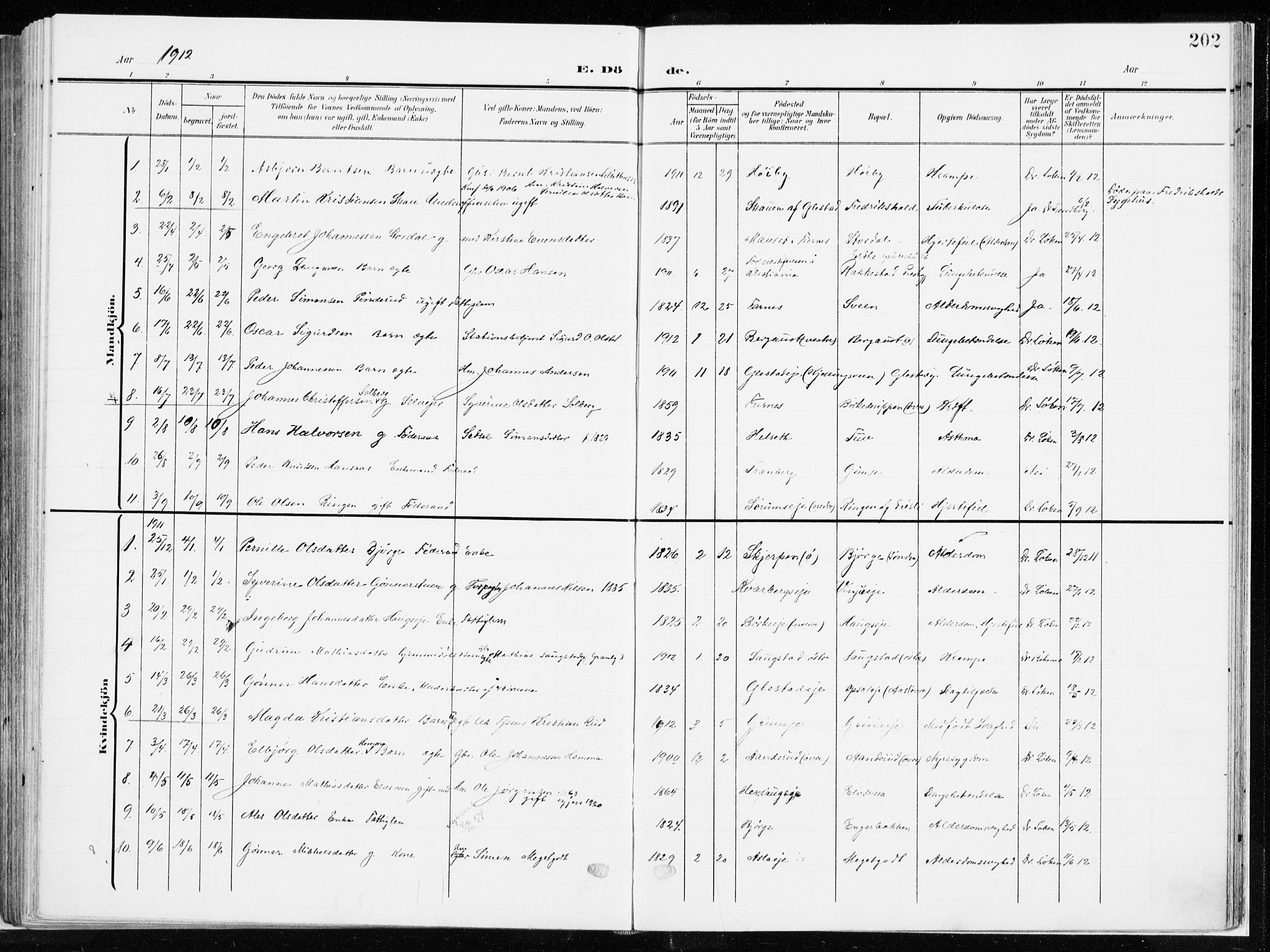 Ringsaker prestekontor, SAH/PREST-014/K/Ka/L0019: Parish register (official) no. 19, 1905-1920, p. 202