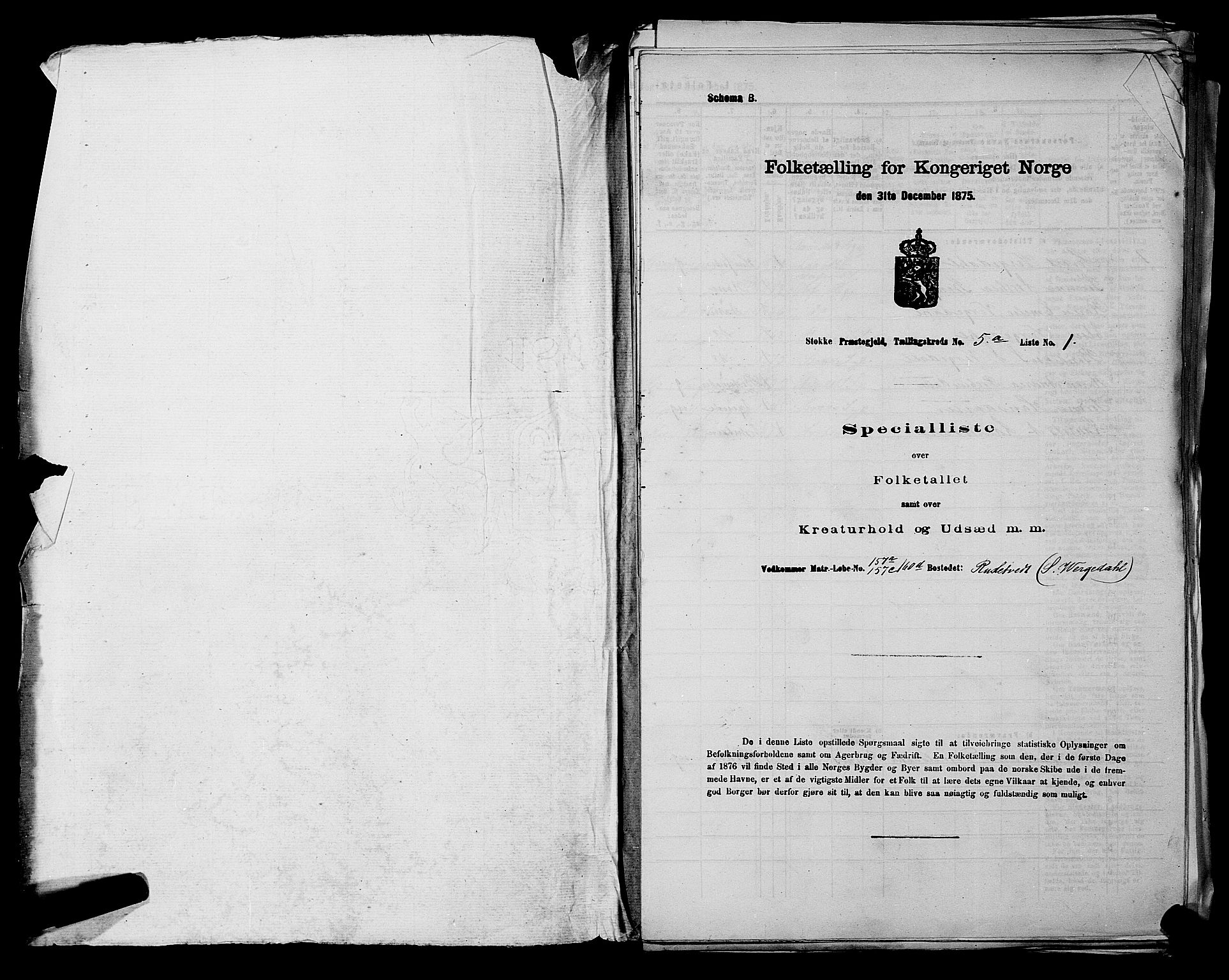 SAKO, 1875 census for 0720P Stokke, 1875, p. 1001