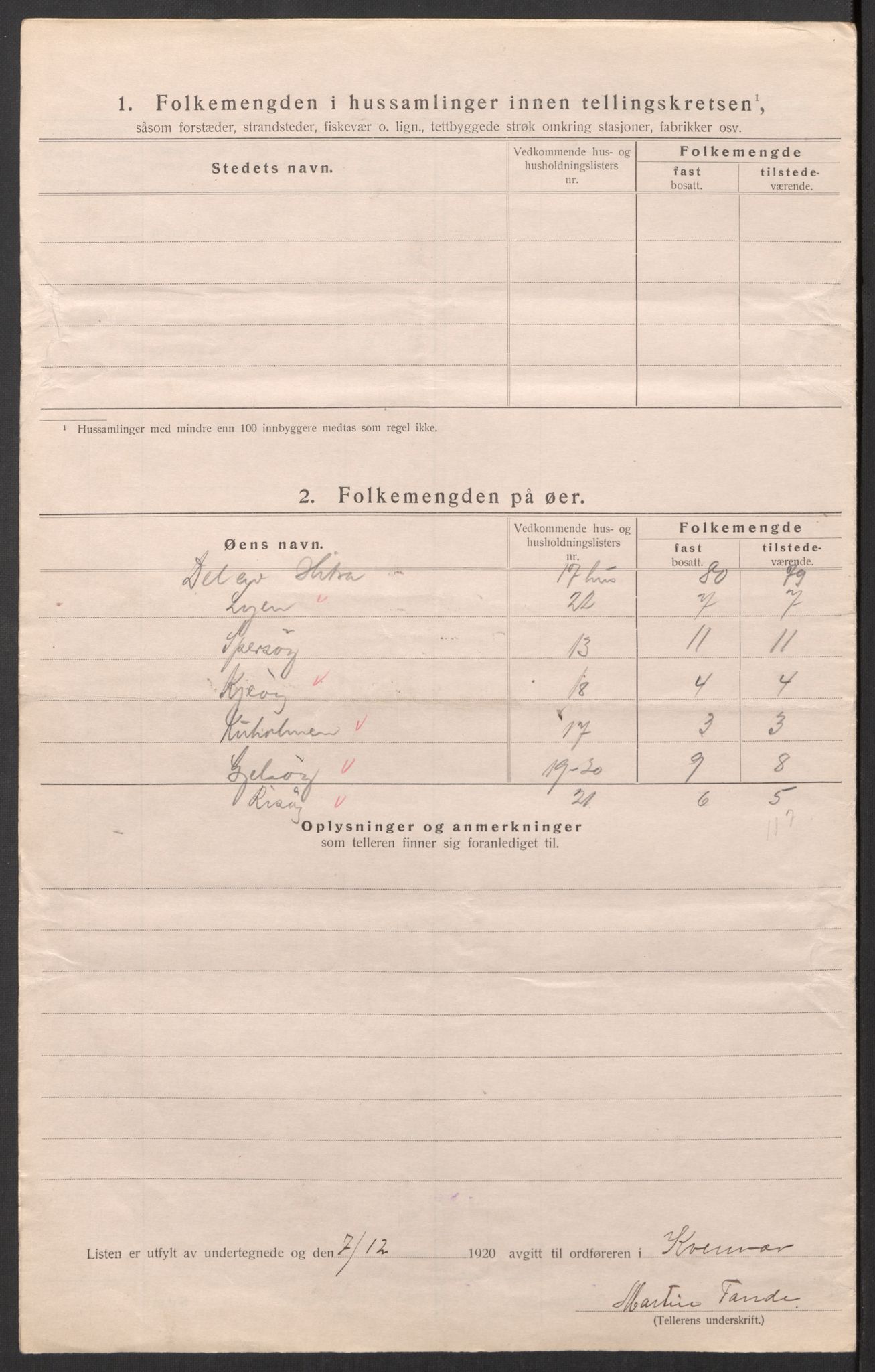 SAT, 1920 census for Kvenvær, 1920, p. 11