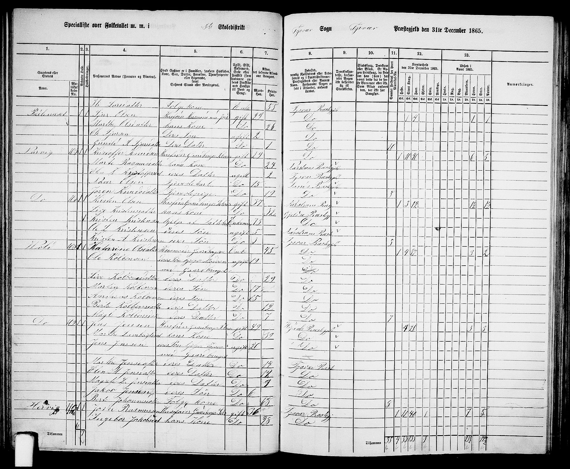 RA, 1865 census for Tysvær, 1865, p. 67