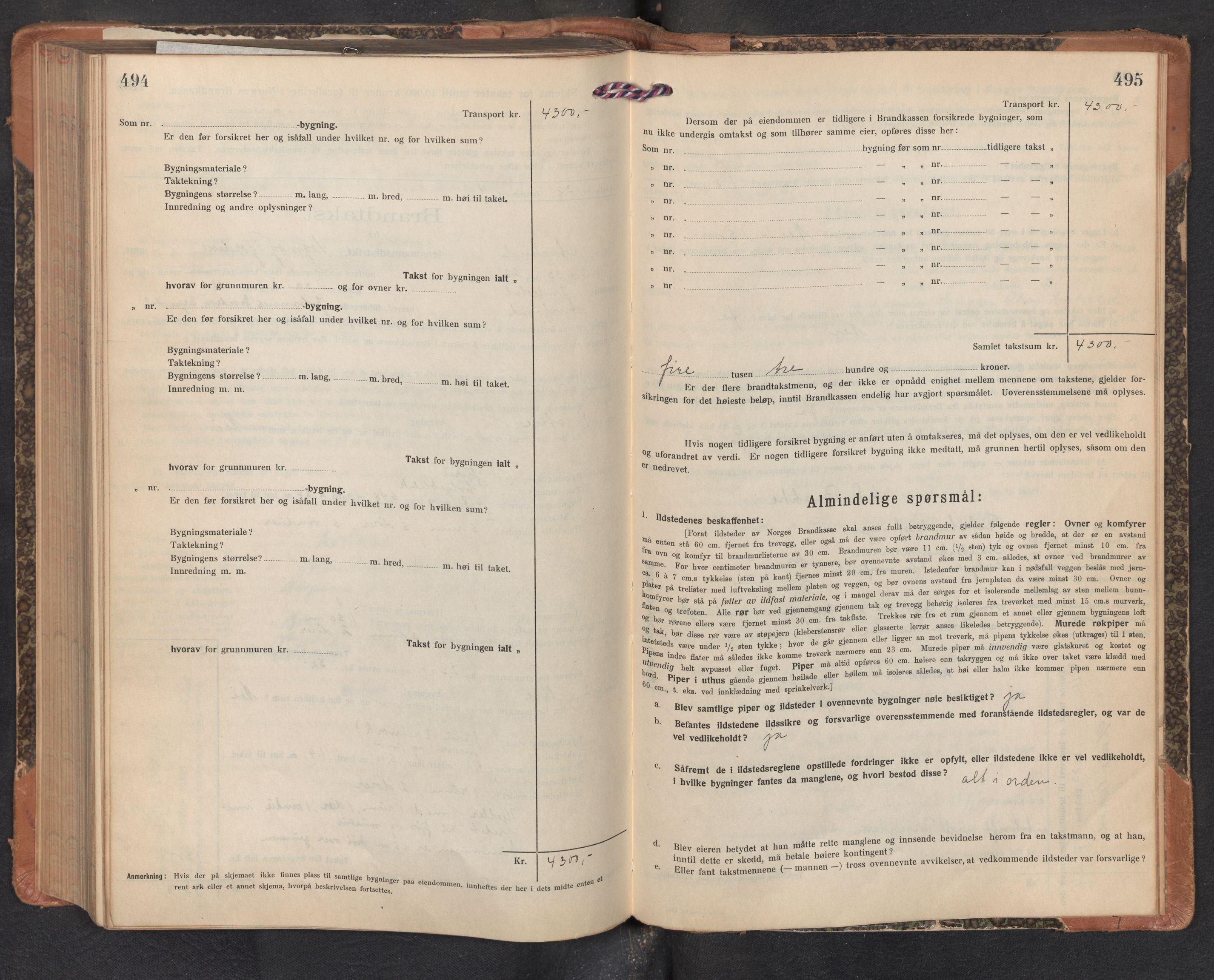 Lensmannen i Aurland, AV/SAB-A-26401/0012/L0007: Branntakstprotokoll, skjematakst, 1922-1933, p. 494-495