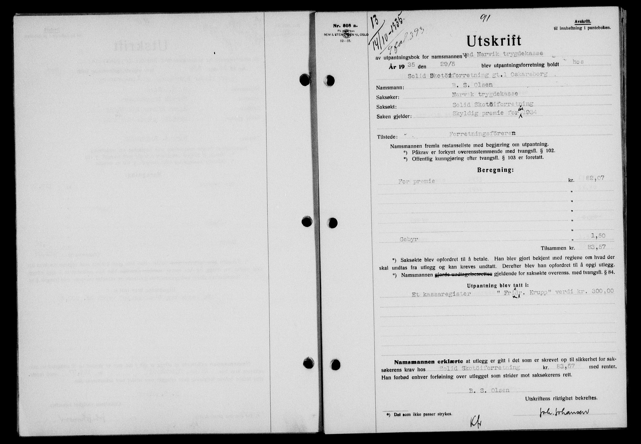 Narvik sorenskriveri, SAT/A-0002/1/2/2C/2Ca/L0011: Mortgage book no. 14, 1935-1937, Deed date: 14.10.1935