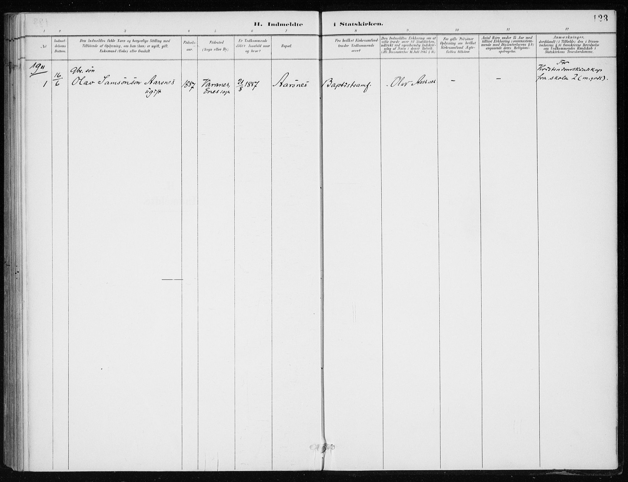 Kvinnherad sokneprestembete, SAB/A-76401/H/Haa: Parish register (official) no. F 1, 1887-1912, p. 123