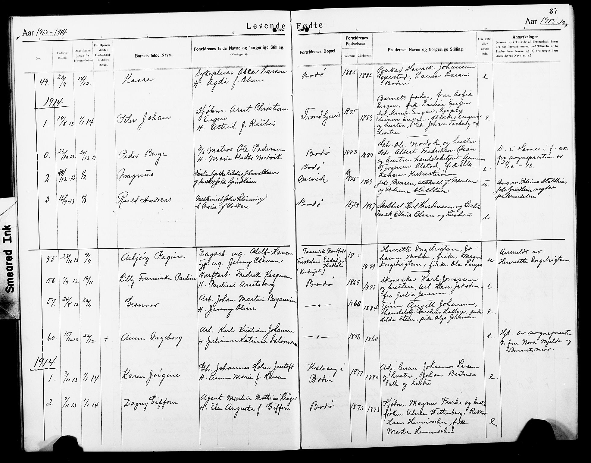 Ministerialprotokoller, klokkerbøker og fødselsregistre - Nordland, SAT/A-1459/801/L0034: Parish register (copy) no. 801C09, 1910-1922, p. 37