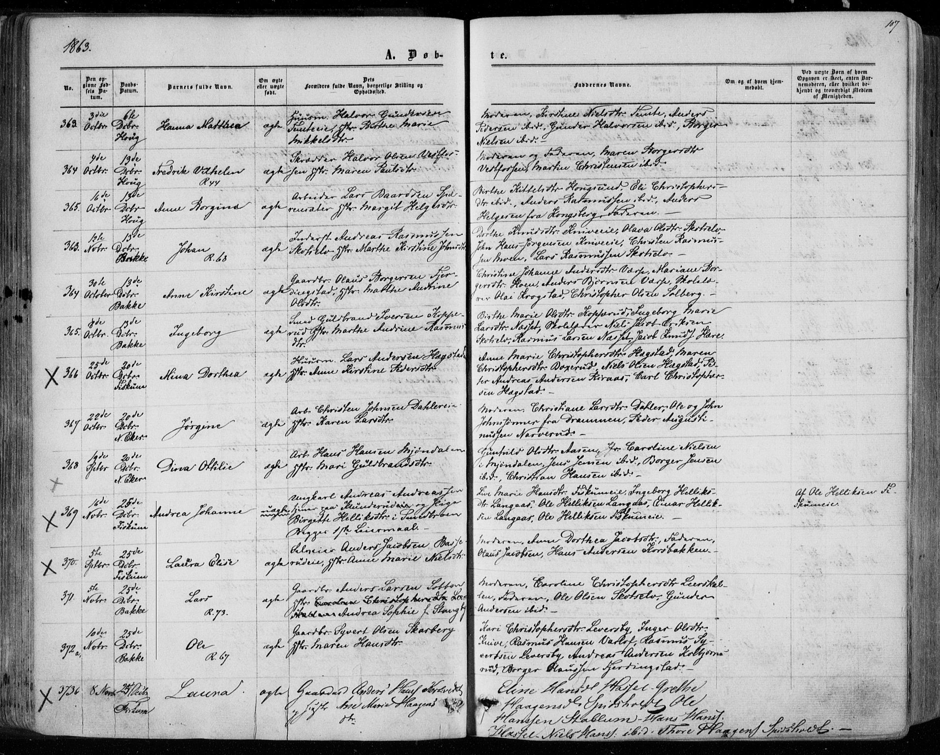 Eiker kirkebøker, AV/SAKO-A-4/F/Fa/L0016: Parish register (official) no. I 16, 1860-1868, p. 107