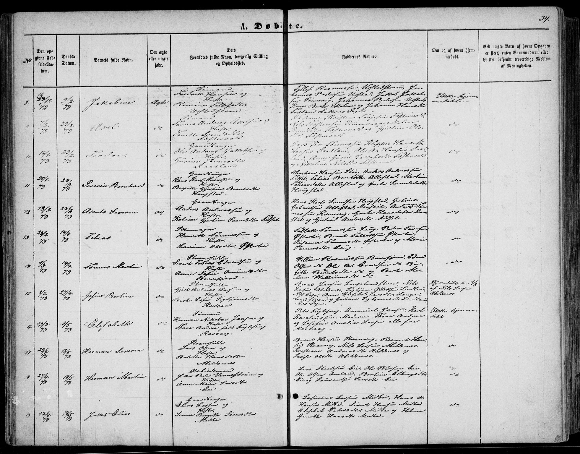 Flekkefjord sokneprestkontor, SAK/1111-0012/F/Fb/Fbb/L0003: Parish register (copy) no. B 3, 1867-1889, p. 34