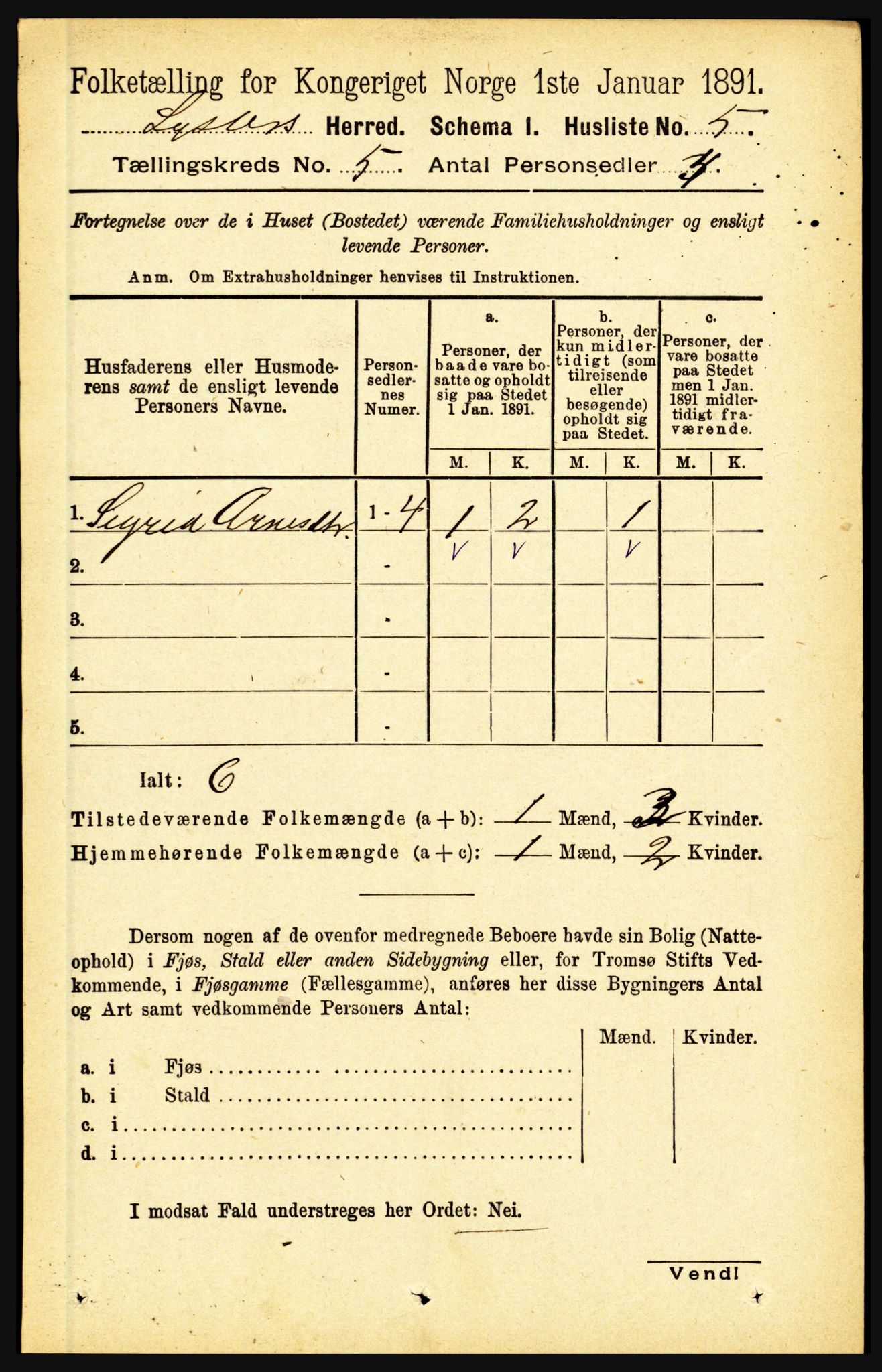 RA, 1891 census for 1426 Luster, 1891, p. 1482