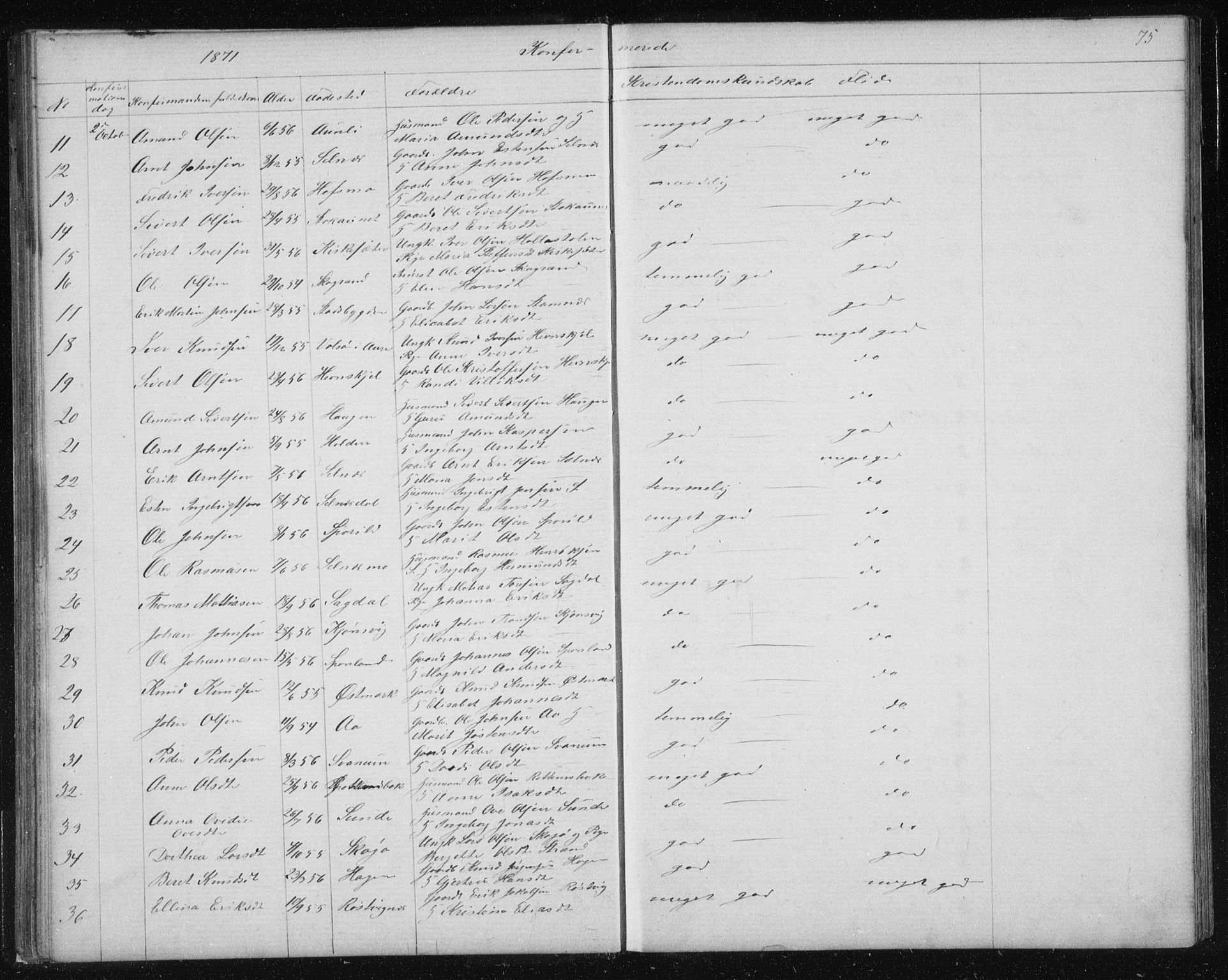 Ministerialprotokoller, klokkerbøker og fødselsregistre - Sør-Trøndelag, SAT/A-1456/630/L0503: Parish register (copy) no. 630C01, 1869-1878, p. 75