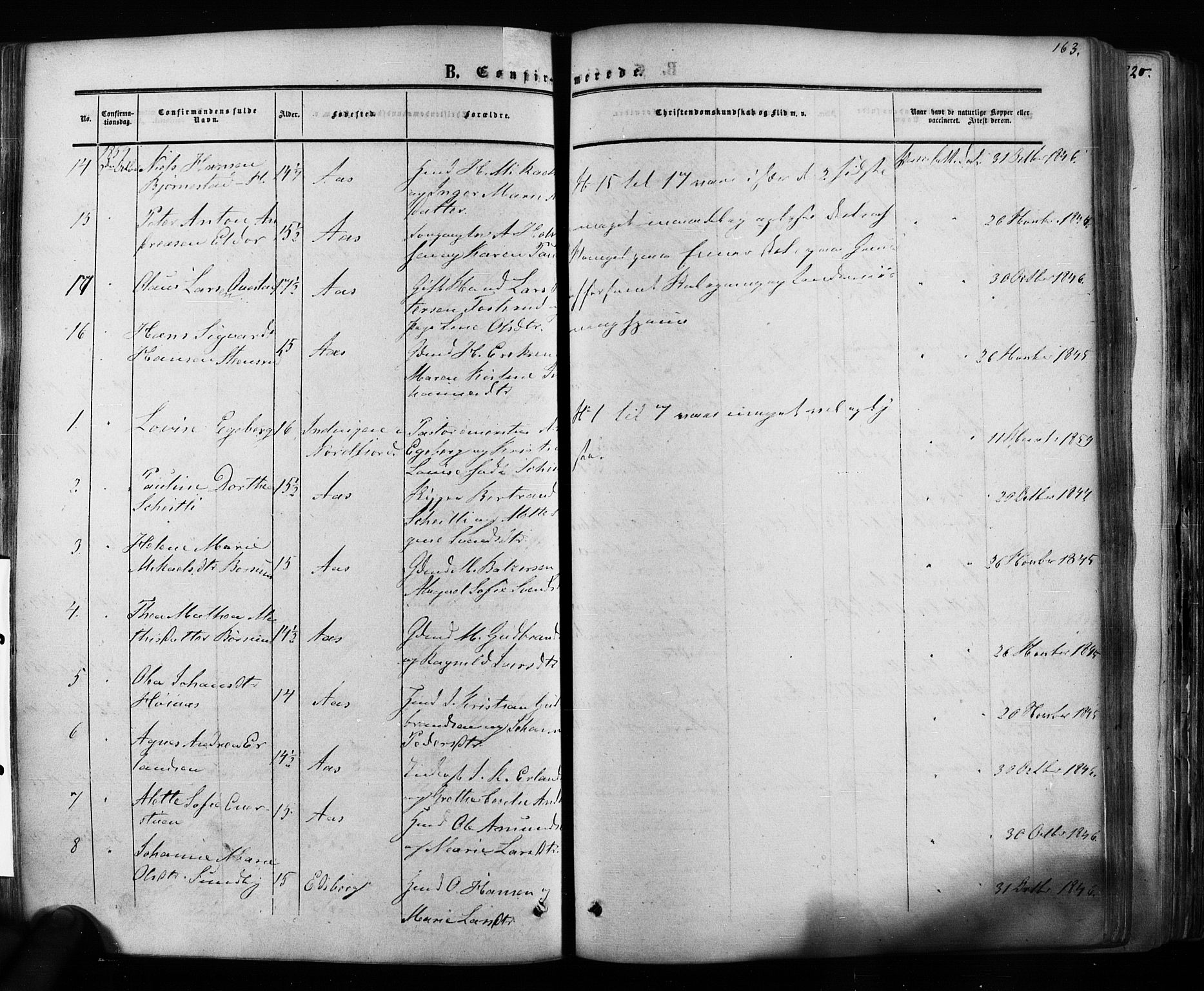 Ås prestekontor Kirkebøker, AV/SAO-A-10894/F/Fa/L0007: Parish register (official) no. I 7, 1854-1870, p. 163