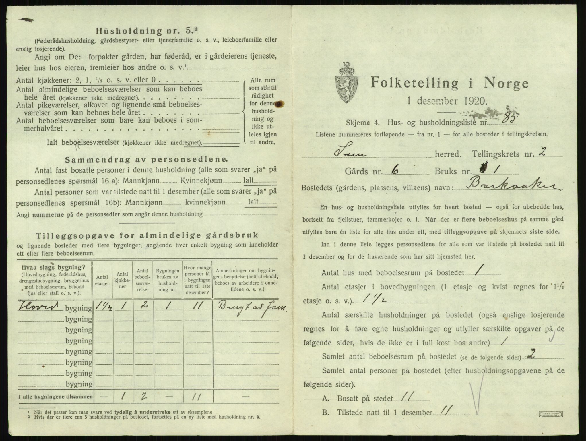 SAKO, 1920 census for Sem, 1920, p. 603