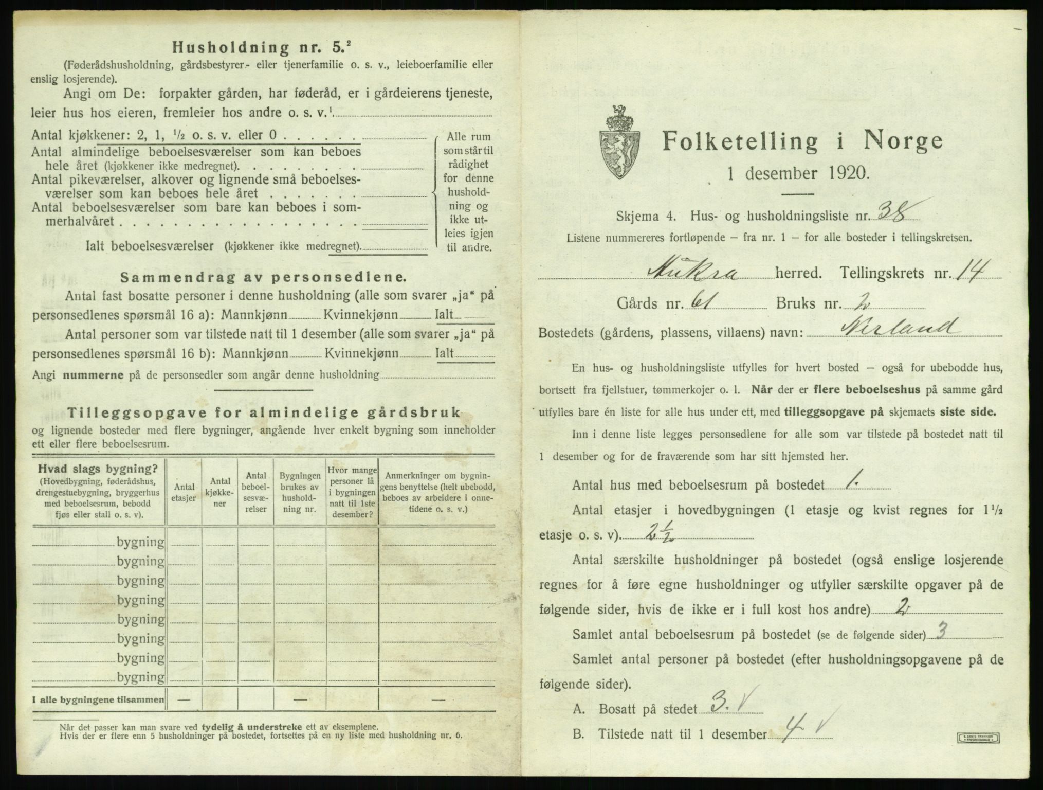 SAT, 1920 census for Aukra, 1920, p. 905