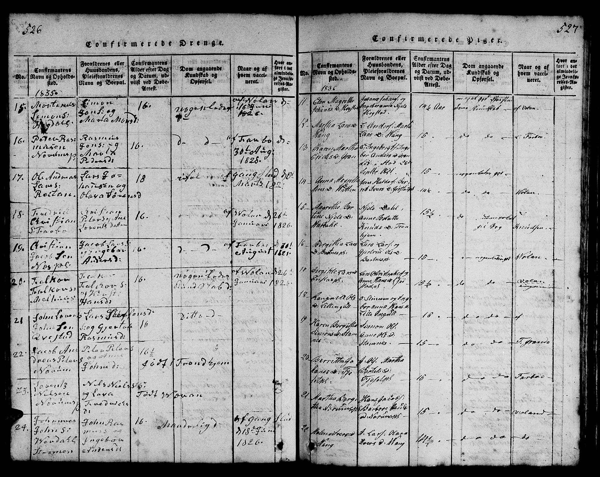 Ministerialprotokoller, klokkerbøker og fødselsregistre - Nord-Trøndelag, SAT/A-1458/730/L0298: Parish register (copy) no. 730C01, 1816-1849, p. 526-527
