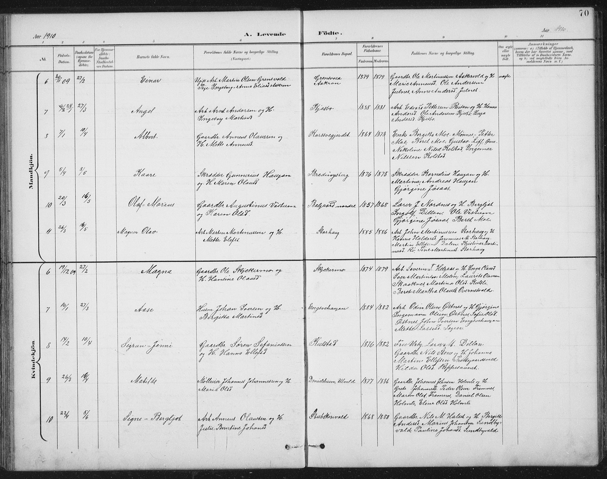 Ministerialprotokoller, klokkerbøker og fødselsregistre - Nord-Trøndelag, AV/SAT-A-1458/724/L0269: Parish register (copy) no. 724C05, 1899-1920, p. 70