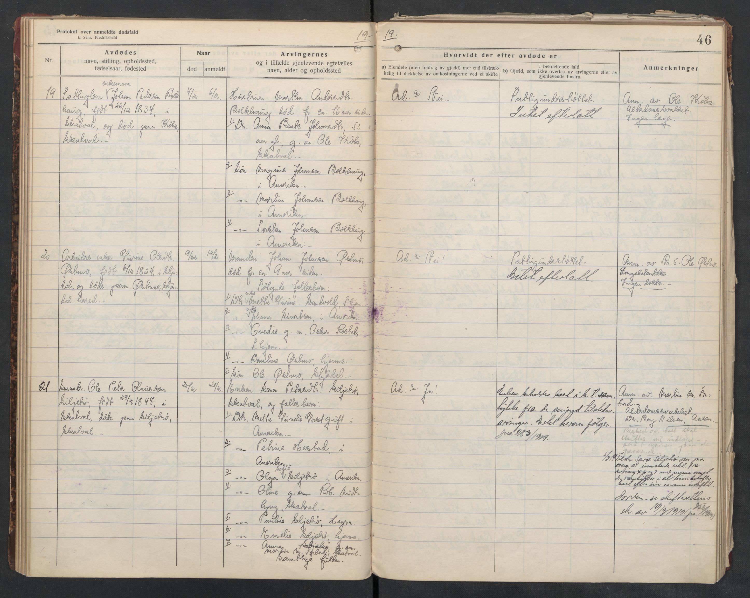 Nedre Stjørdal lensmannskontor, AV/SAT-A-1044/02/L0004: 2.01.04 Dødsfallsprotokoller, 1917-1921, p. 46