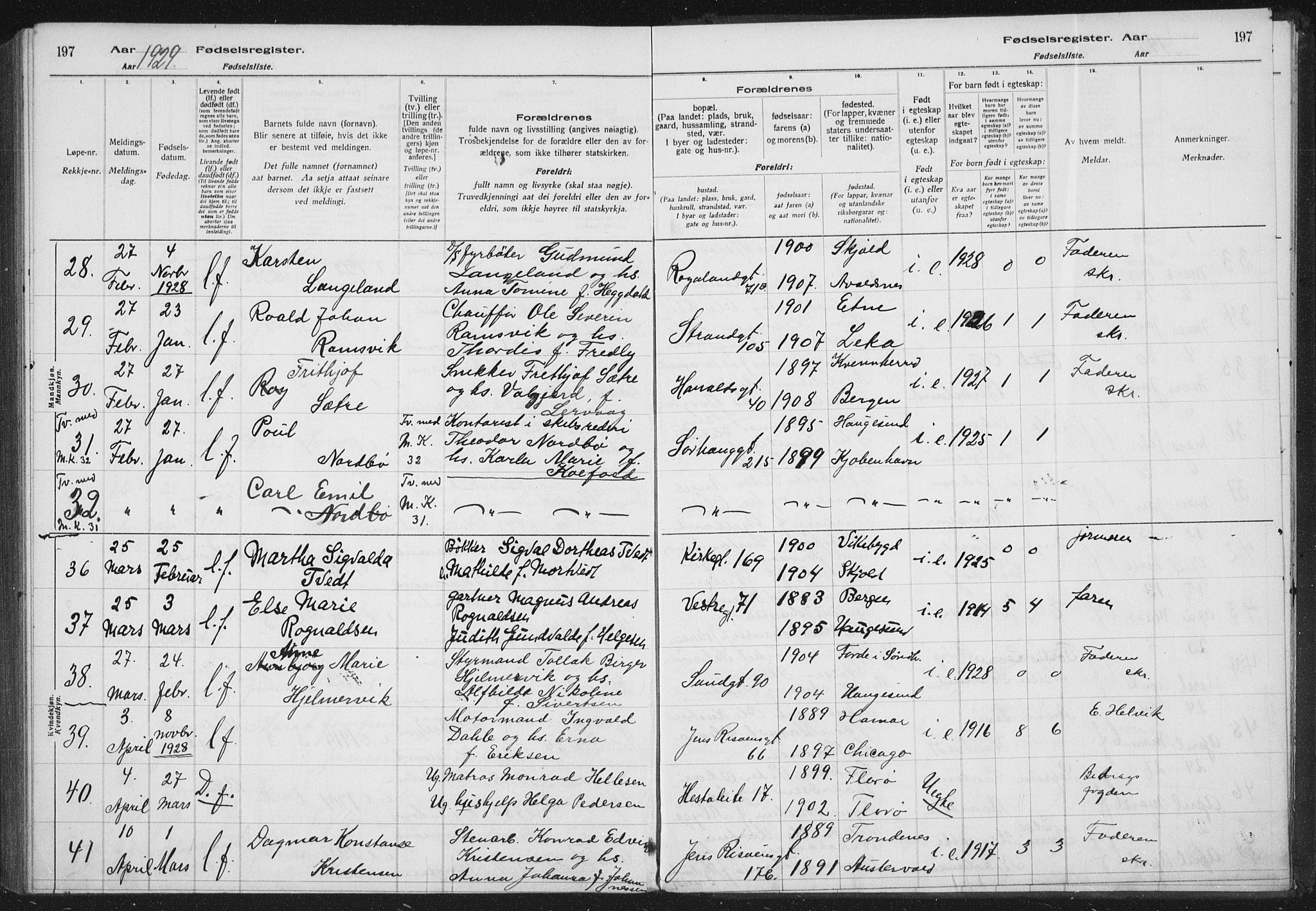 Haugesund sokneprestkontor, AV/SAST-A -101863/I/Id/L0005: Birth register no. 3, 1923-1929, p. 197