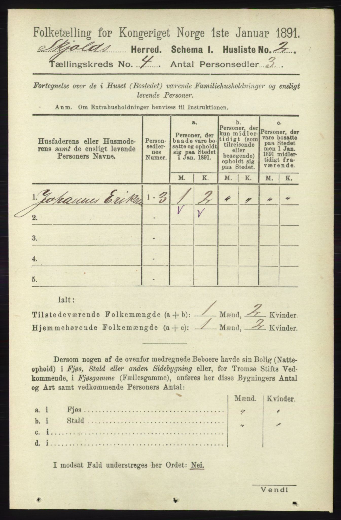 RA, 1891 census for 1154 Skjold, 1891, p. 511