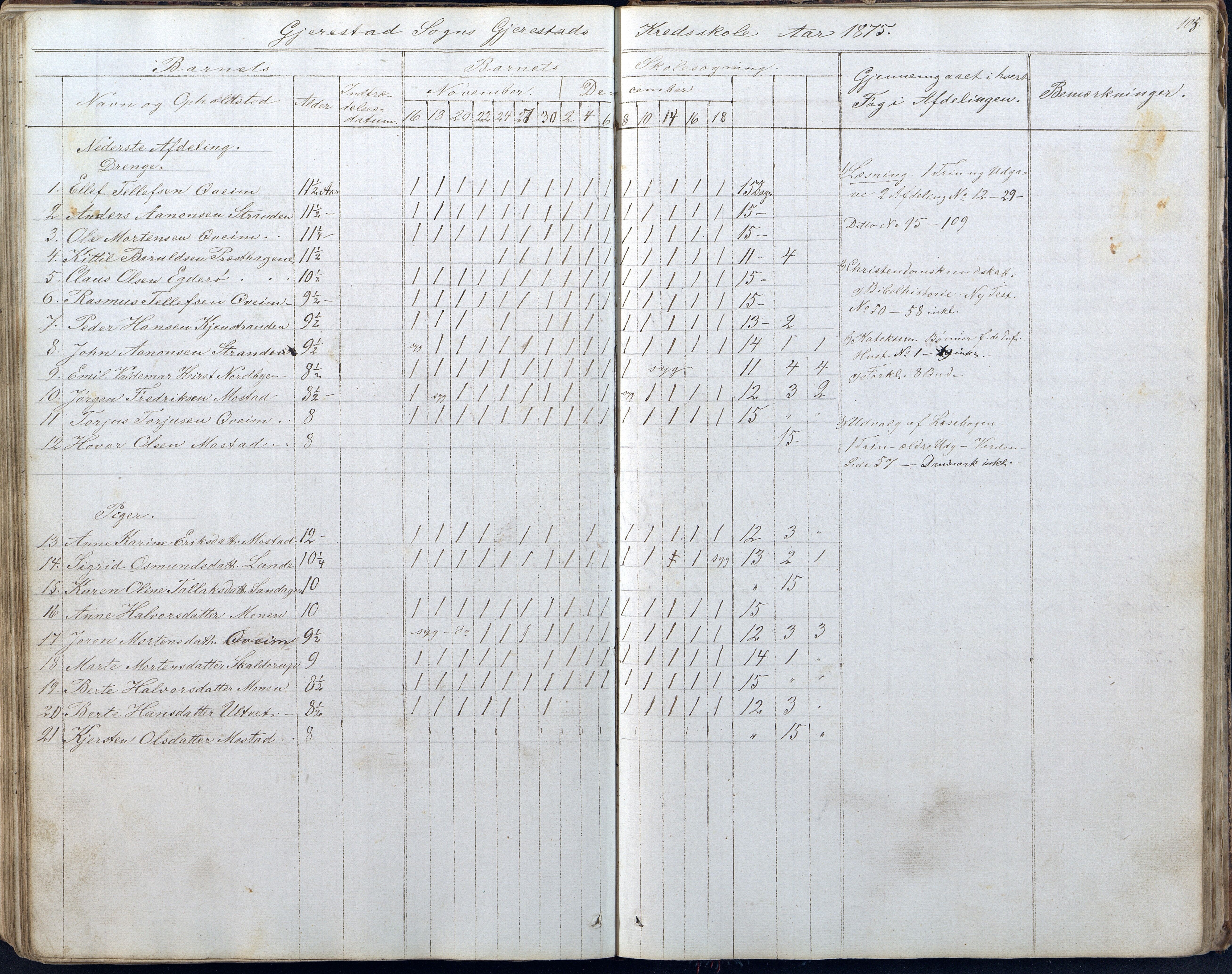 Gjerstad Kommune, Gjerstad Skole, AAMA/KA0911-550a/F01/L0005: Dagbok 5. skoledistrikt, 1850-1883, p. 105