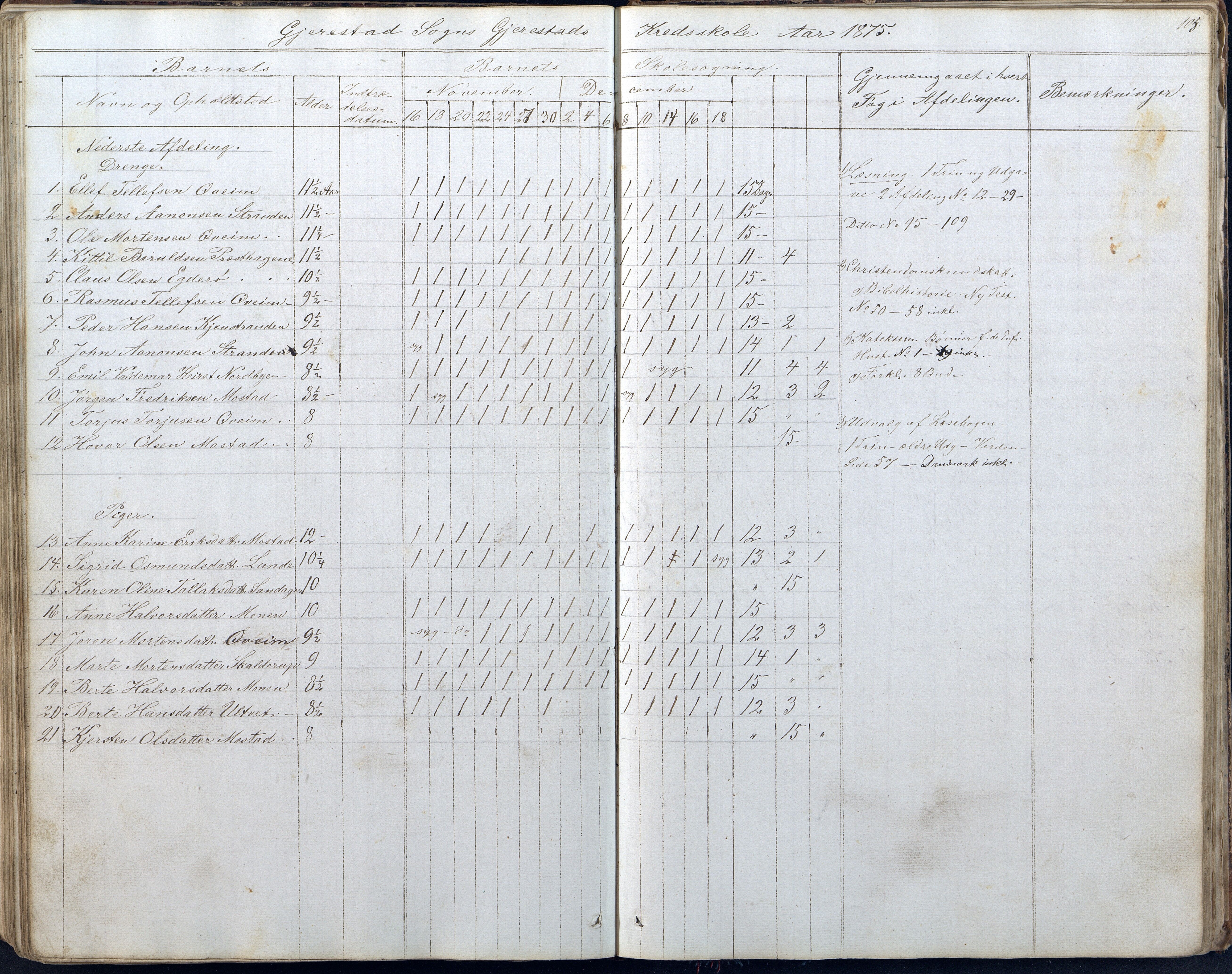 Gjerstad Kommune, Gjerstad Skole, AAKS/KA0911-550a/F01/L0005: Dagbok 5. skoledistrikt, 1850-1883, p. 105