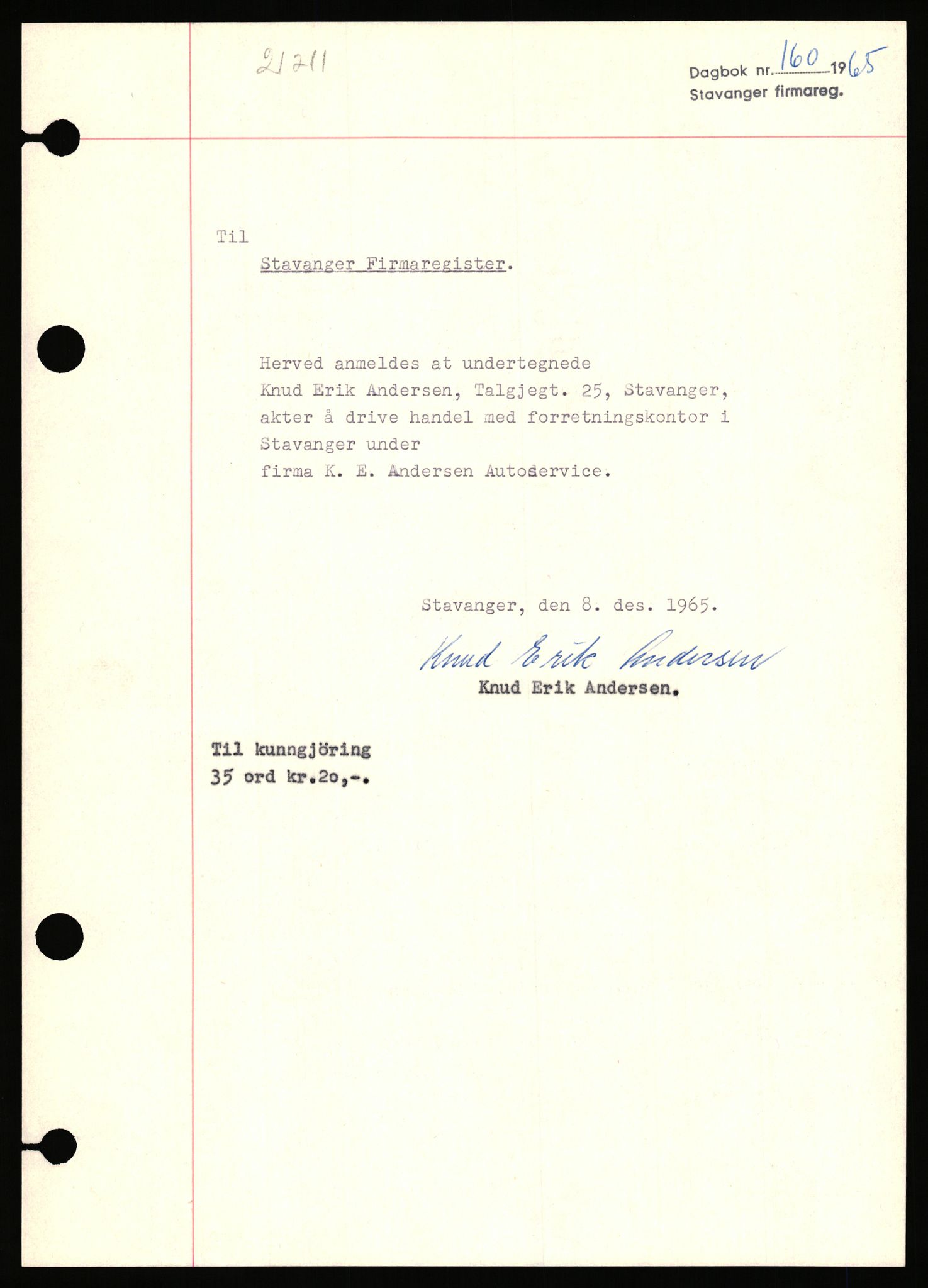 Stavanger byfogd, SAST/A-101408/002/J/Jd/Jde/L0004: Registreringsmeldinger og bilag. Enkeltmannsforetak, 1001-1350, 1891-1990, p. 571