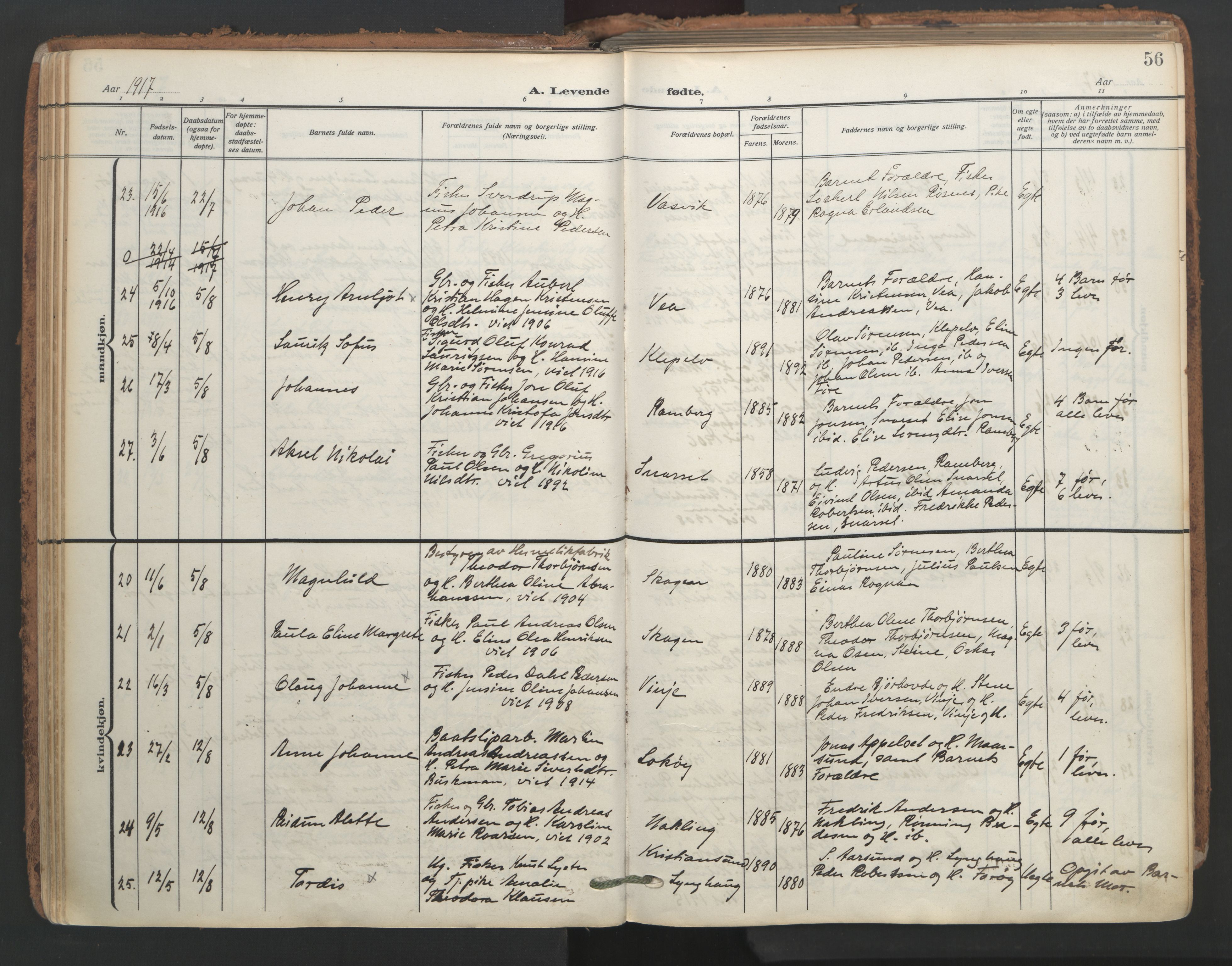 Ministerialprotokoller, klokkerbøker og fødselsregistre - Nordland, AV/SAT-A-1459/891/L1306: Parish register (official) no. 891A11, 1911-1927, p. 56