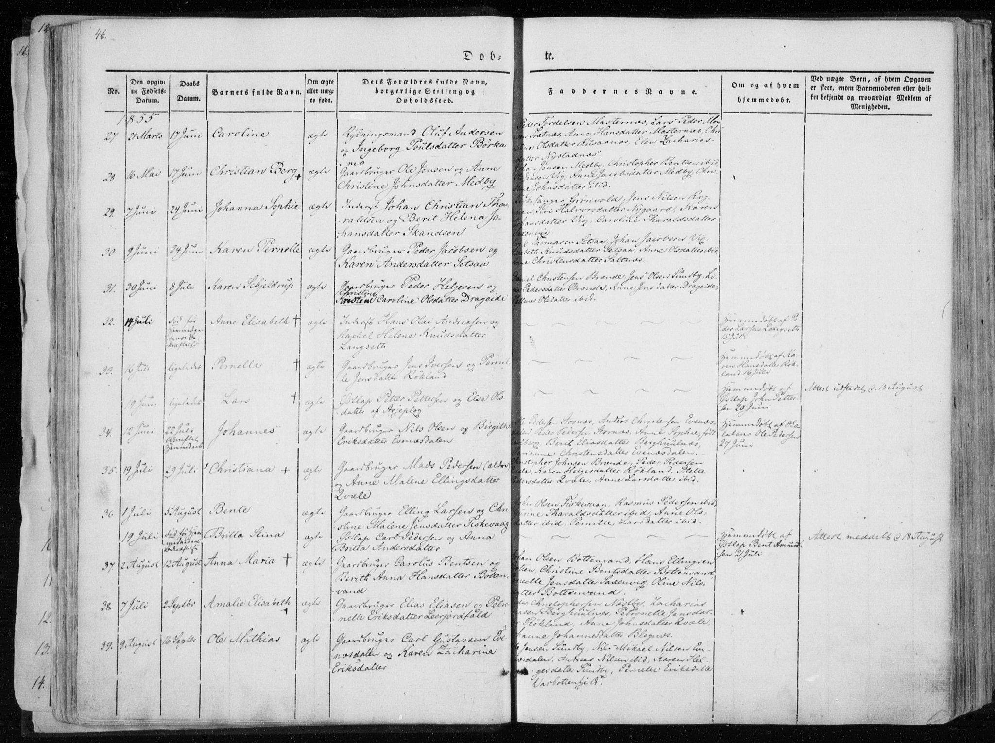 Ministerialprotokoller, klokkerbøker og fødselsregistre - Nordland, AV/SAT-A-1459/847/L0666: Parish register (official) no. 847A06, 1842-1871, p. 46