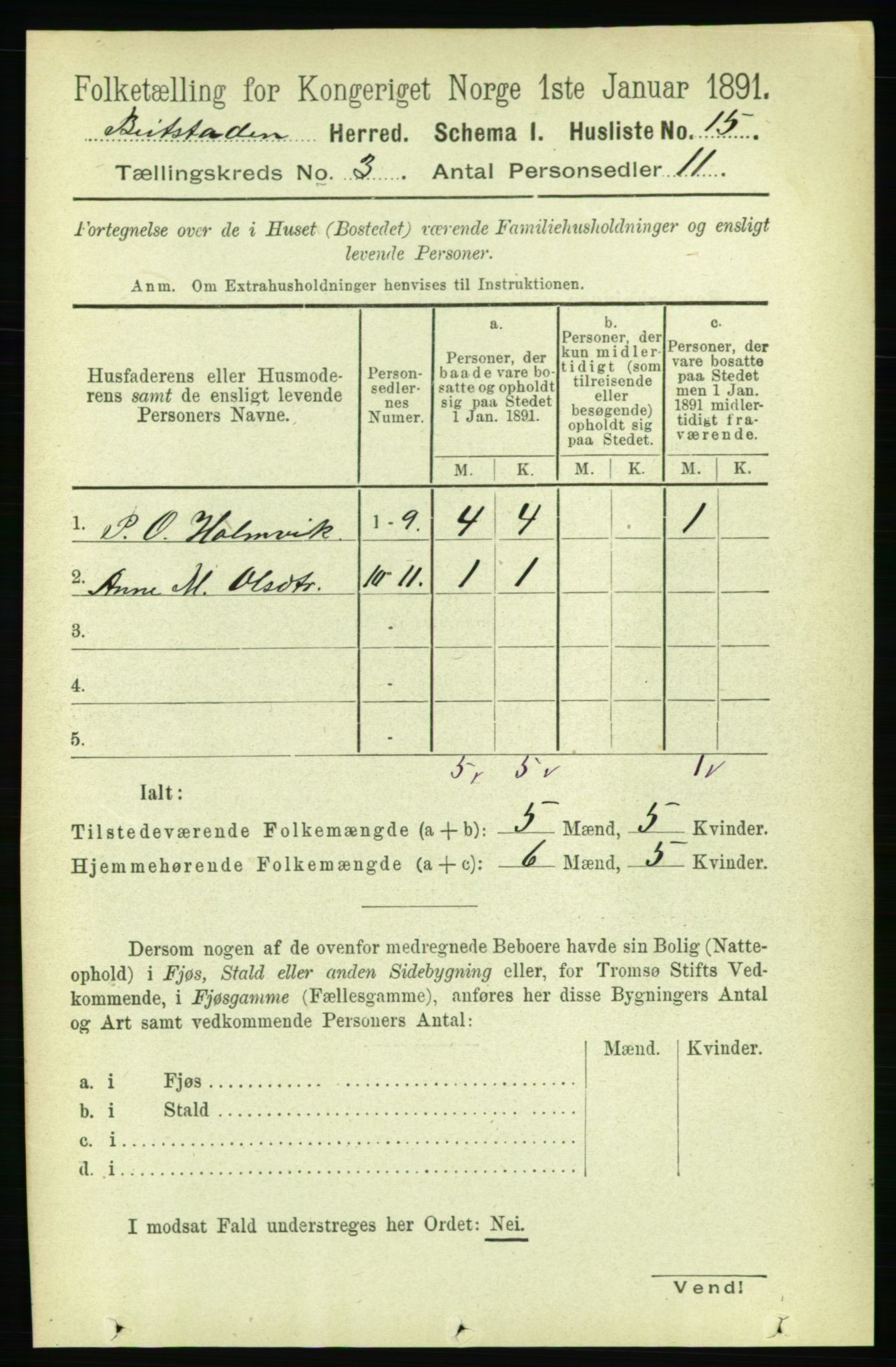 RA, 1891 census for 1727 Beitstad, 1891, p. 693