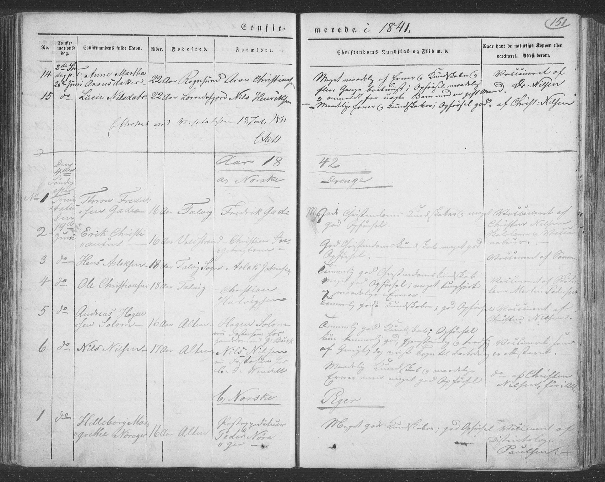 Talvik sokneprestkontor, SATØ/S-1337/H/Ha/L0009kirke: Parish register (official) no. 9, 1837-1852, p. 151