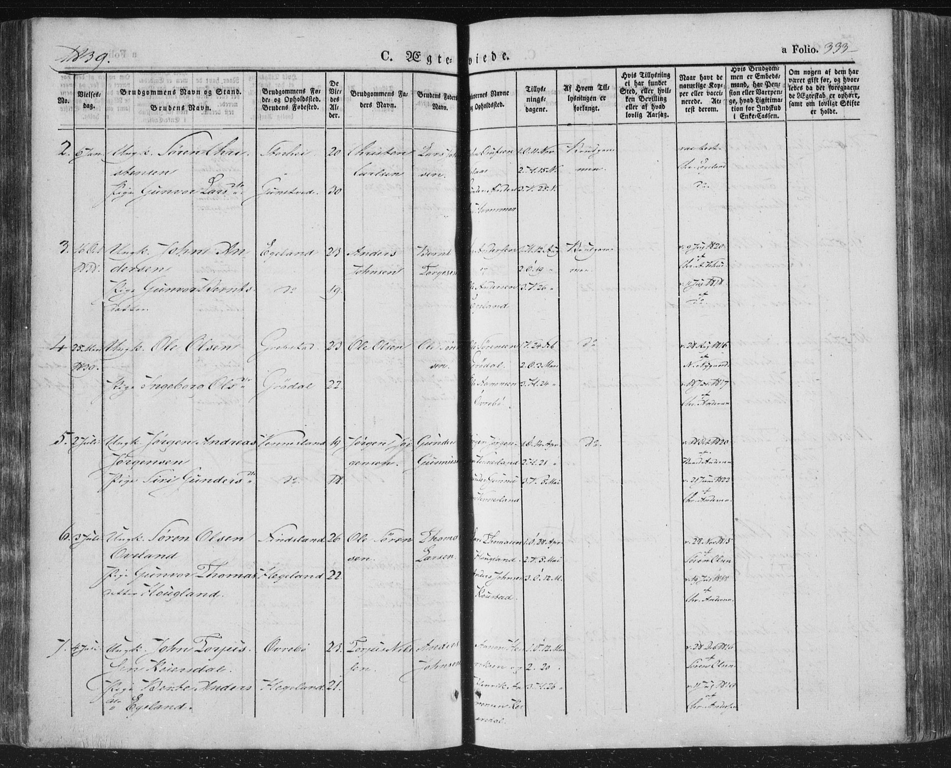 Vennesla sokneprestkontor, AV/SAK-1111-0045/Fa/Fac/L0004: Parish register (official) no. A 4, 1834-1855, p. 333