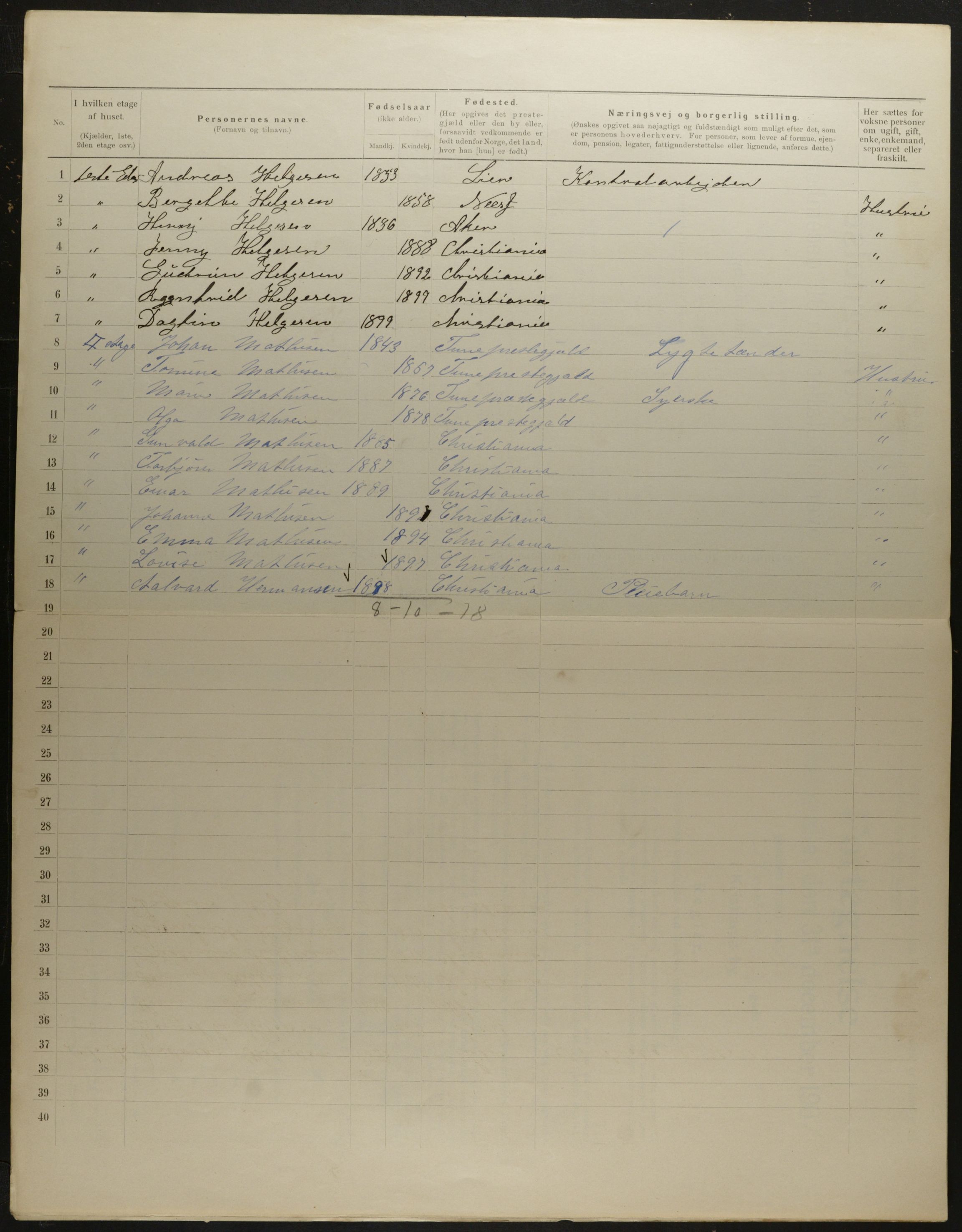 OBA, Municipal Census 1901 for Kristiania, 1901, p. 7518