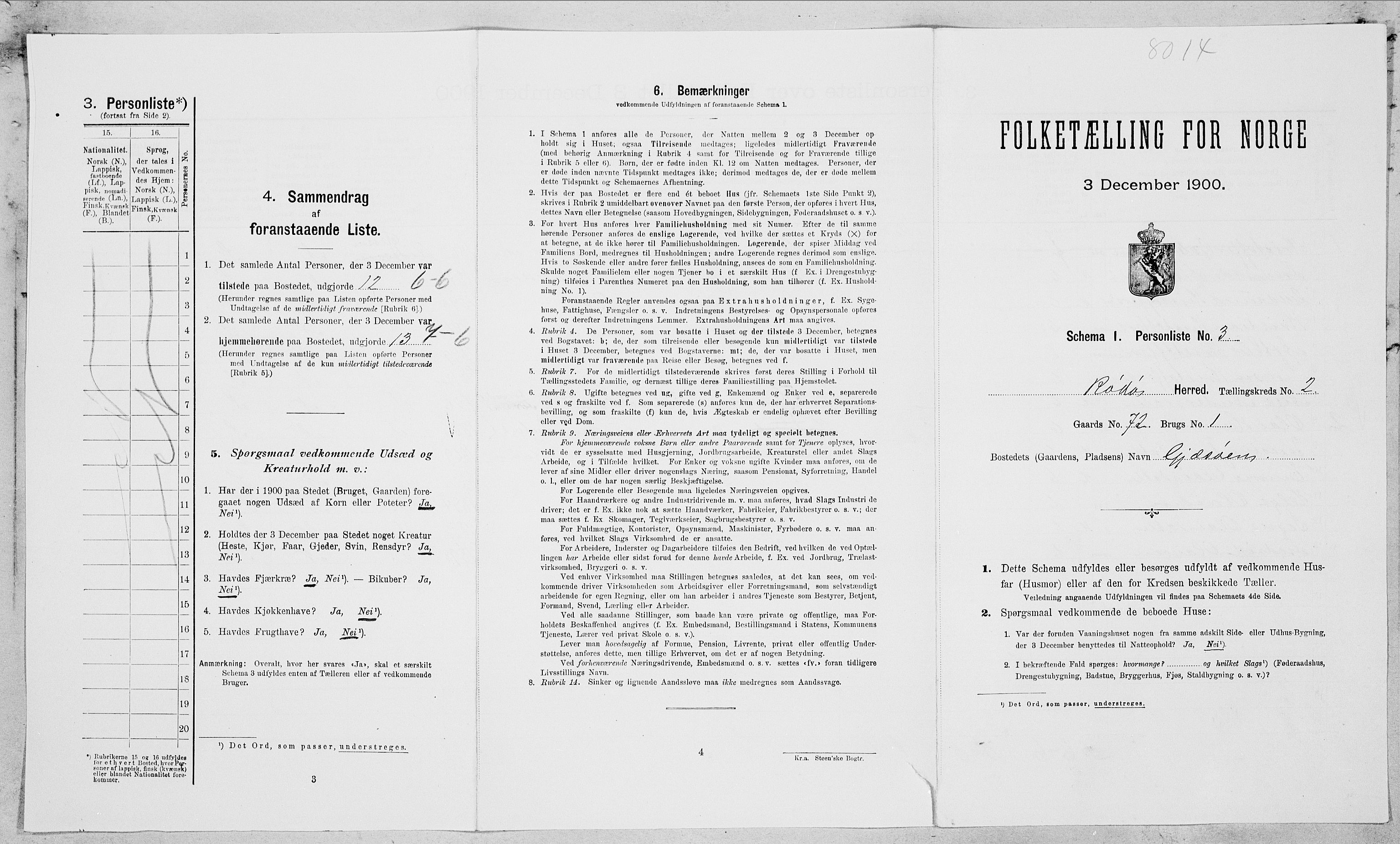 SAT, 1900 census for Rødøy, 1900, p. 118